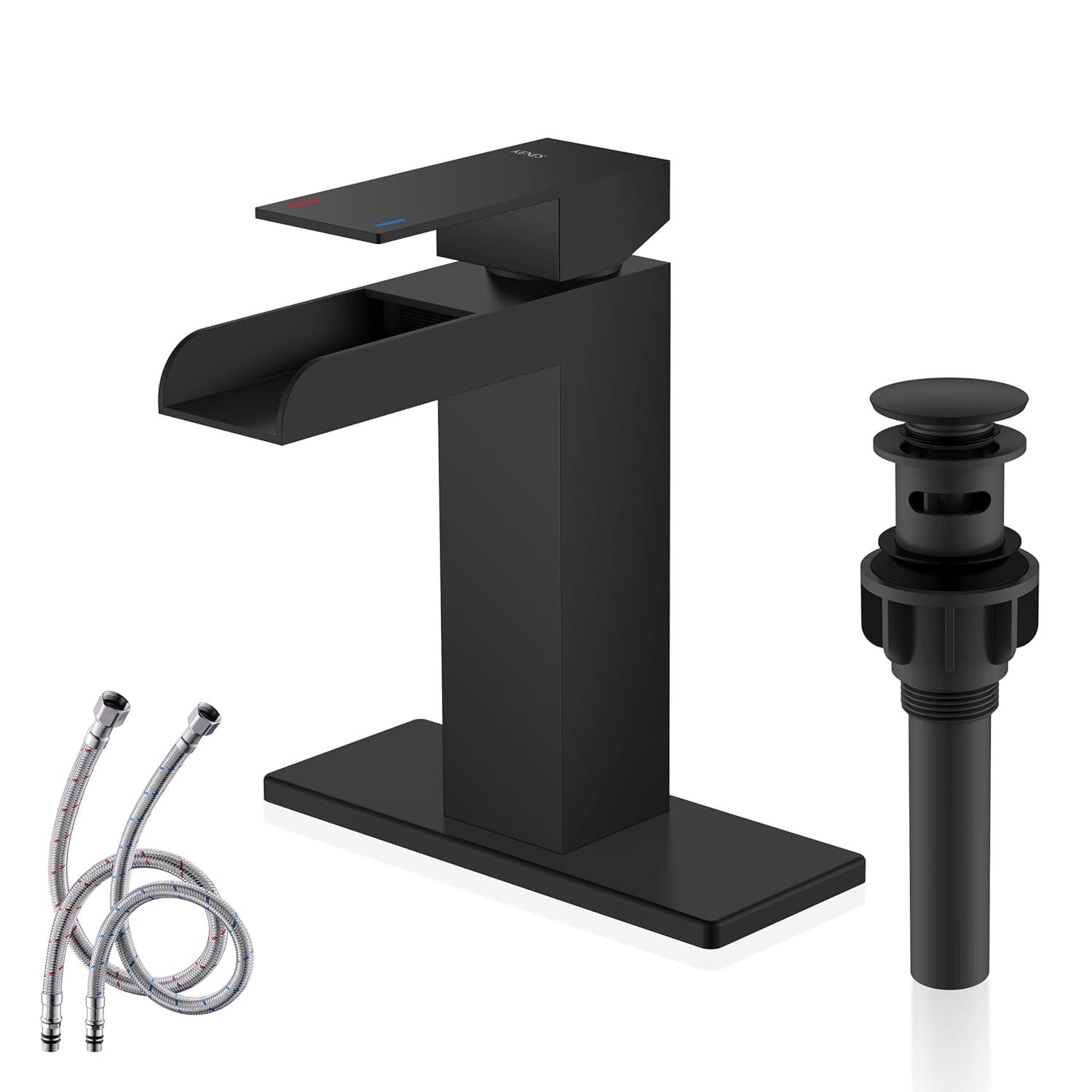 Matte Black Stainless Steel Tall Waterfall Bathroom Faucet