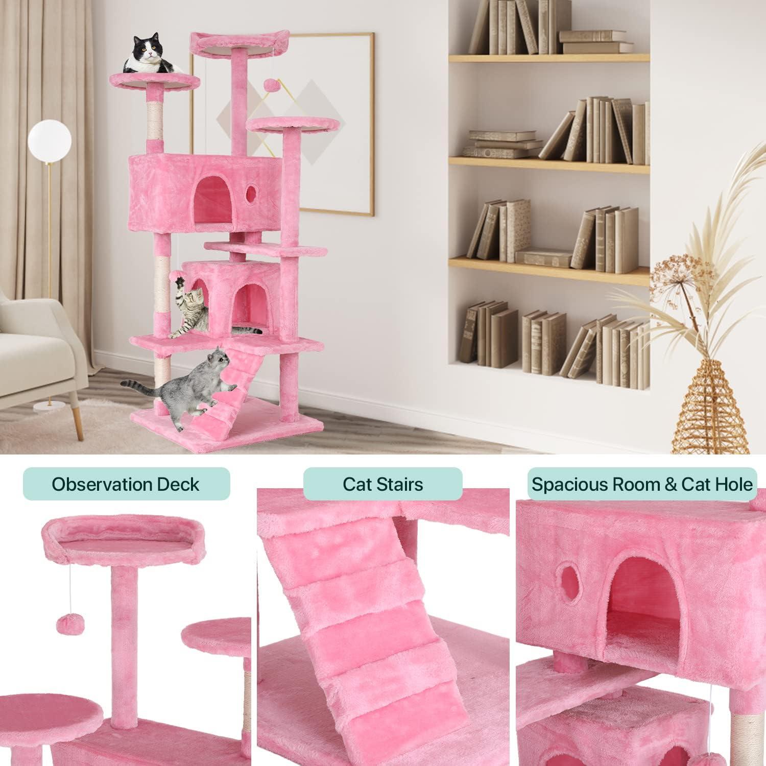 Tucker Murphy Pet™ Cat Tree With Large Top Perch, Plush Hammock, Cat Shelves And Dangling Pompom, Cat Scratching Posts And 2 Condos Houses