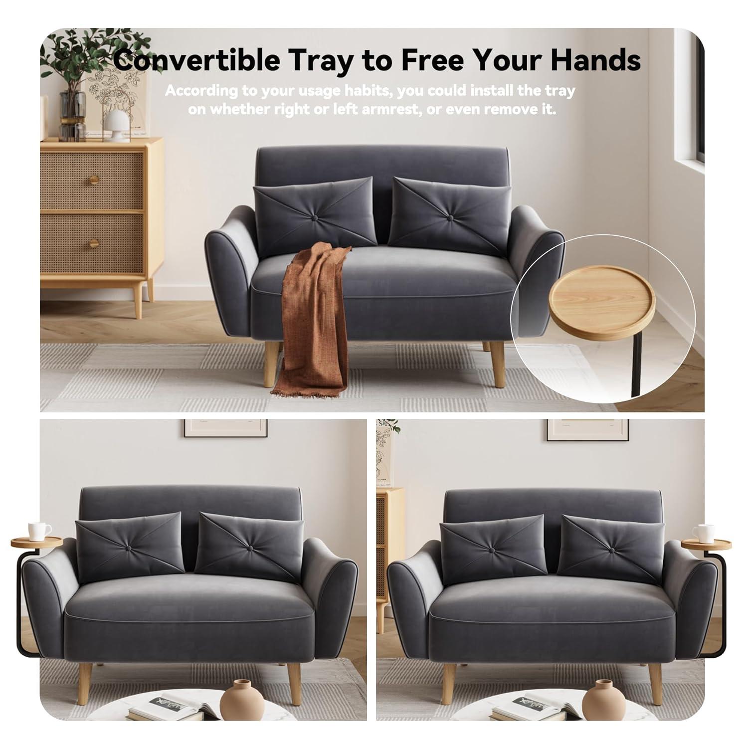 48" Loveseat Sofa，Small Sofas for Small Spaces，with 2 Pillows Convertible Sofa，for Living & Room，Children's Room，Apartment, Studio, Grey