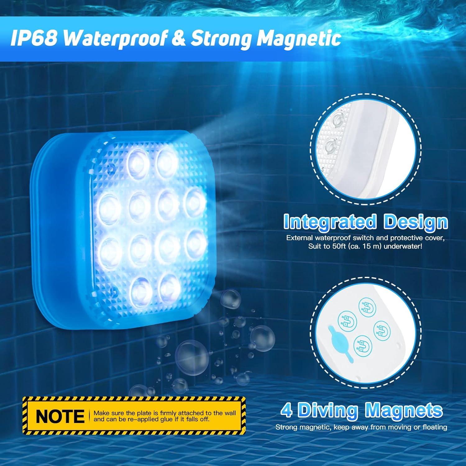 Pool Lights for Above Ground Pools Waterproof with Remote, Underwater Rechargeable 2600mAh Battery Magnetic 16 Color Changing Floating Submersible Pool Light for Inground Pool LED Lights Party Decor