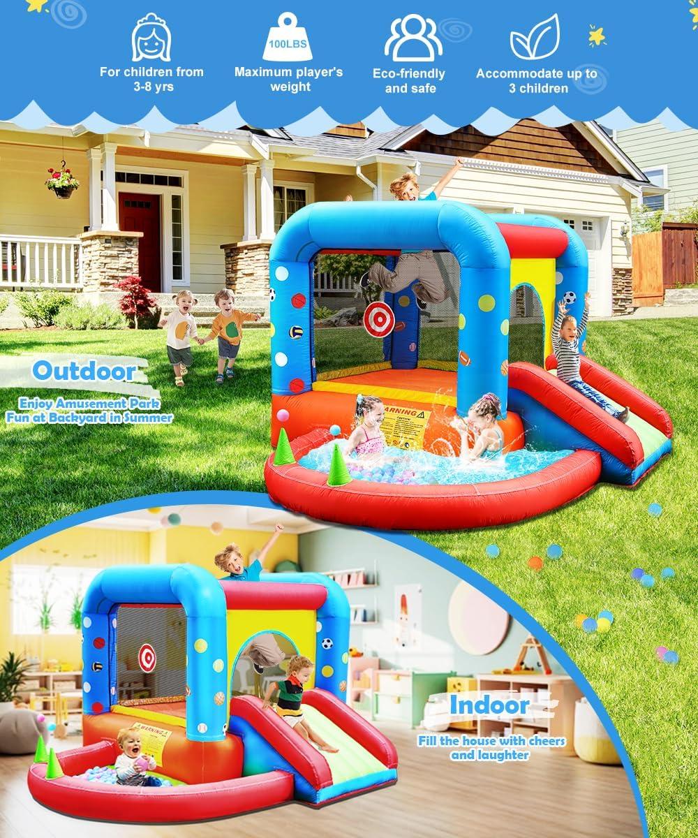 Colorful Inflatable Bounce House with Slide and Ball Pit