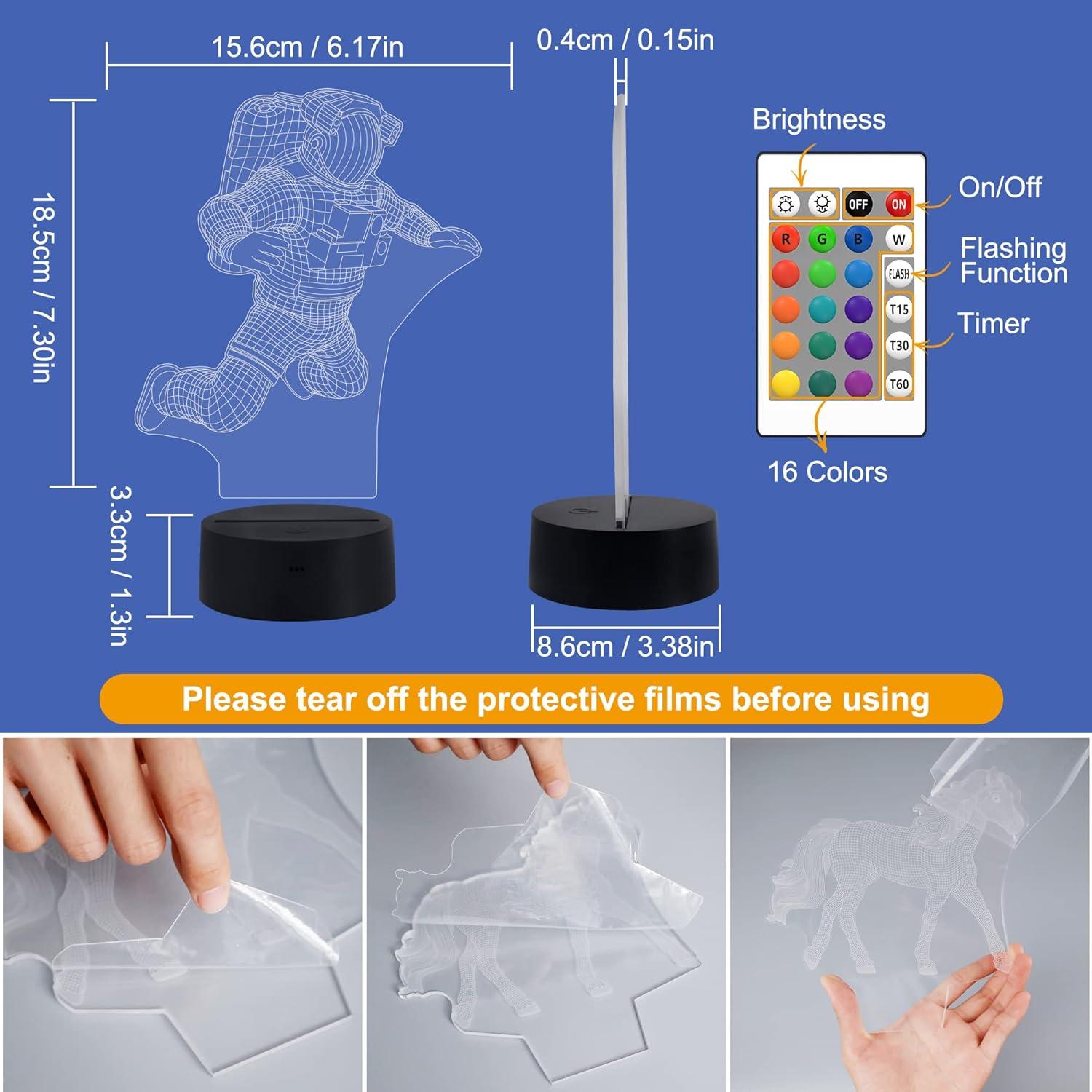 YSTIAN Spaceman 3D Night Light, Astronaut Rocket Optical Illusion Lamp Home Decor Bedroom Light with Remote Control 16 Colors Changing Xmas Birthday Gift for Outer Space Fan