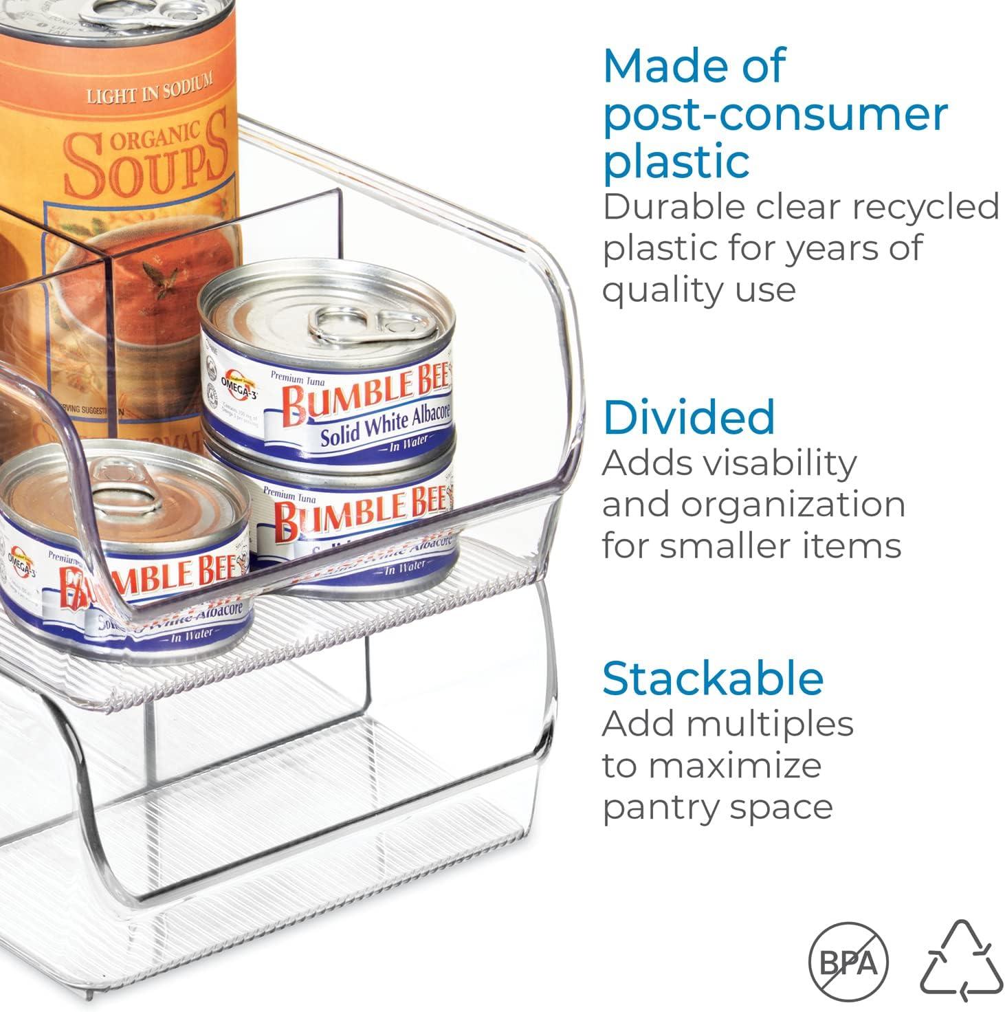 iDesign Linus Plastic Fridge and Freezer Divided Storage Organizer Bin, Container for Food, Drinks, Snacks, Produce Organization, 11" x 7" x 3.5", Clear