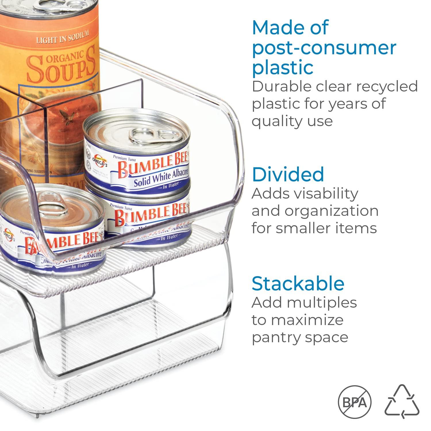 iDesign Linus Plastic Fridge and Freezer Divided Storage Organizer Bin, Container for Food, Drinks, Snacks, Produce Organization, 11" x 7" x 3.5", Clear