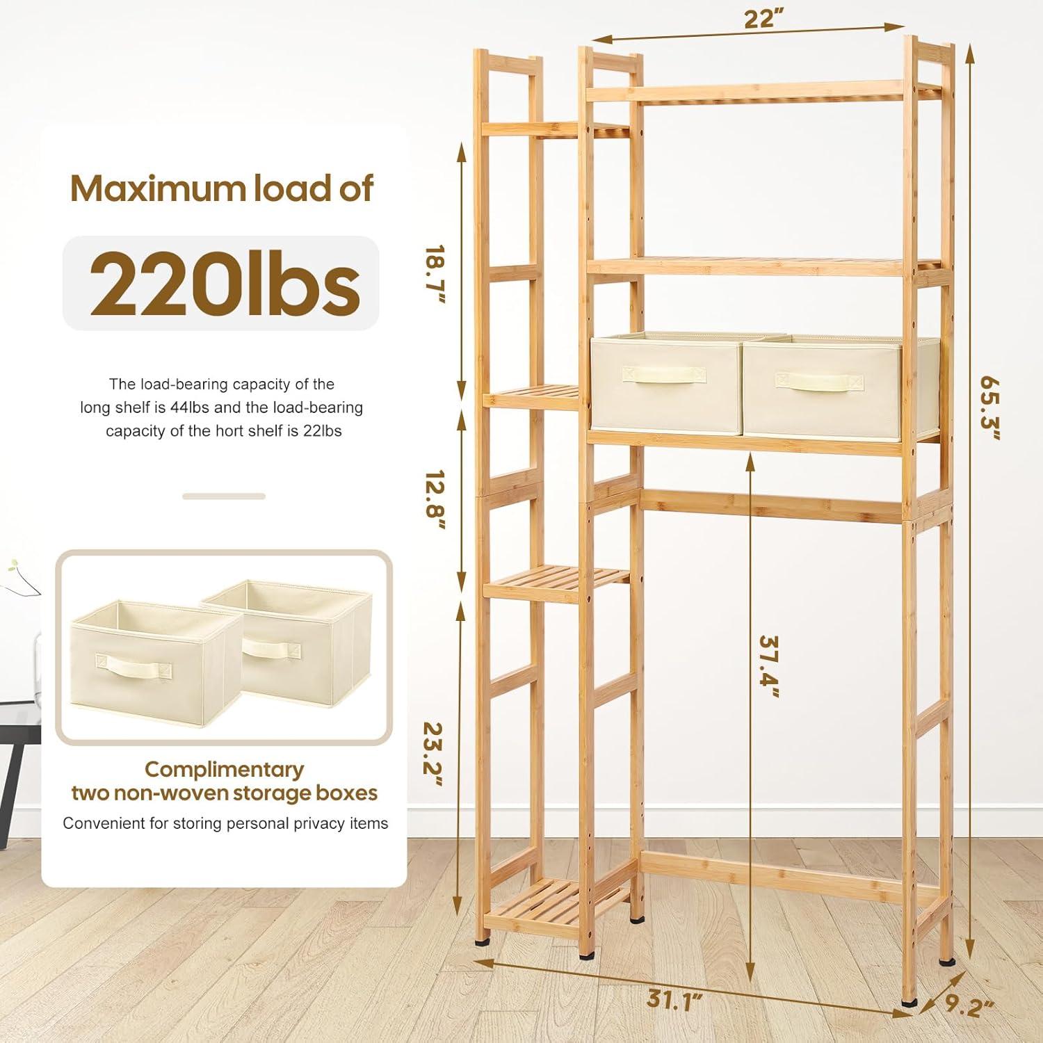 Over The Toilet Storage with Basket and Drawer, with Adjustable Shelf & Waterproof Feet Pad