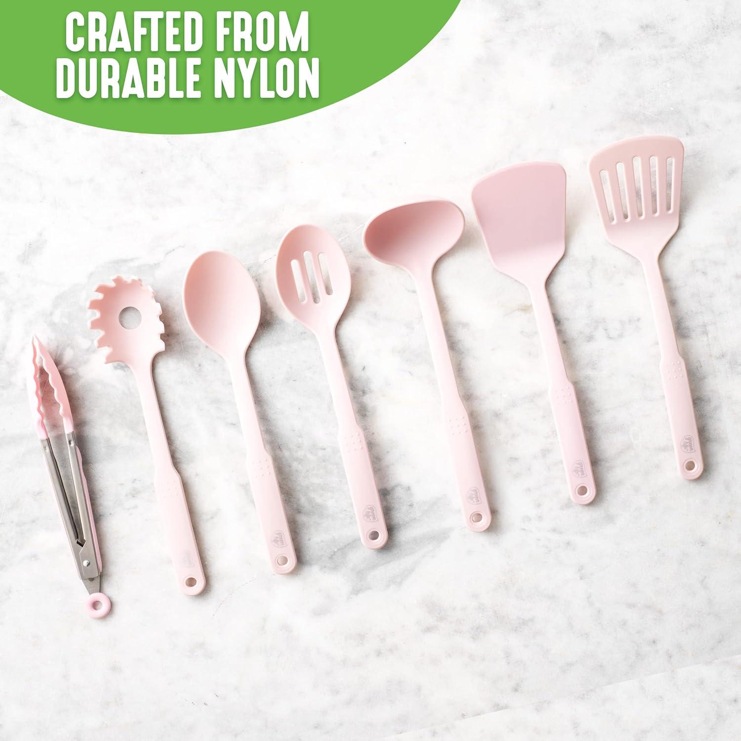 Pink Nylon 7-Piece Cooking Utensil Set, Dishwasher Safe