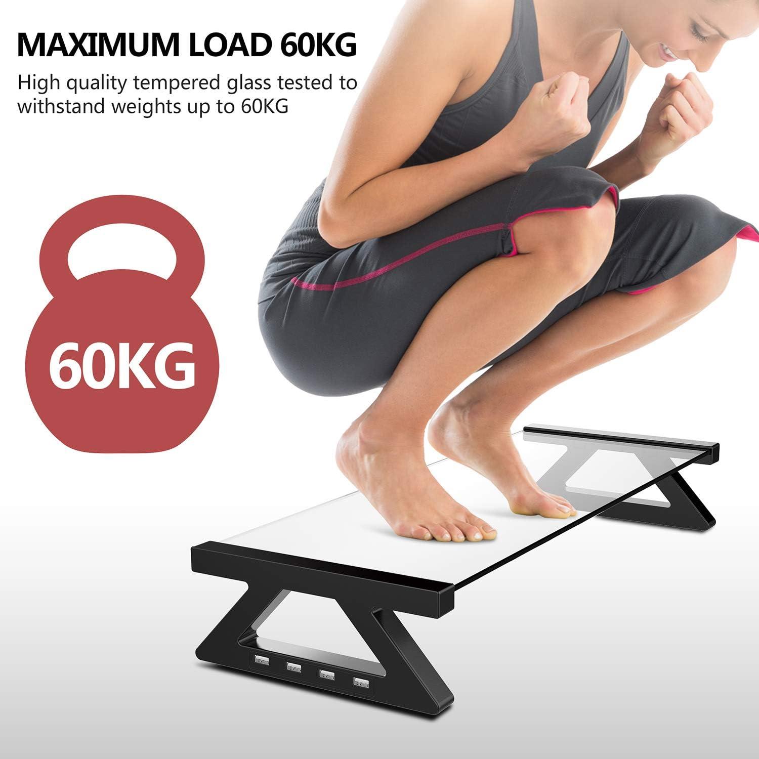 Yivandi Computer Monitor Stand with USB Ports, Clear Tempered Glass Monitor Riser, 3-in-1 USB Docking Laptop Riser for Desktop PC/iMac/MacBook/Printer