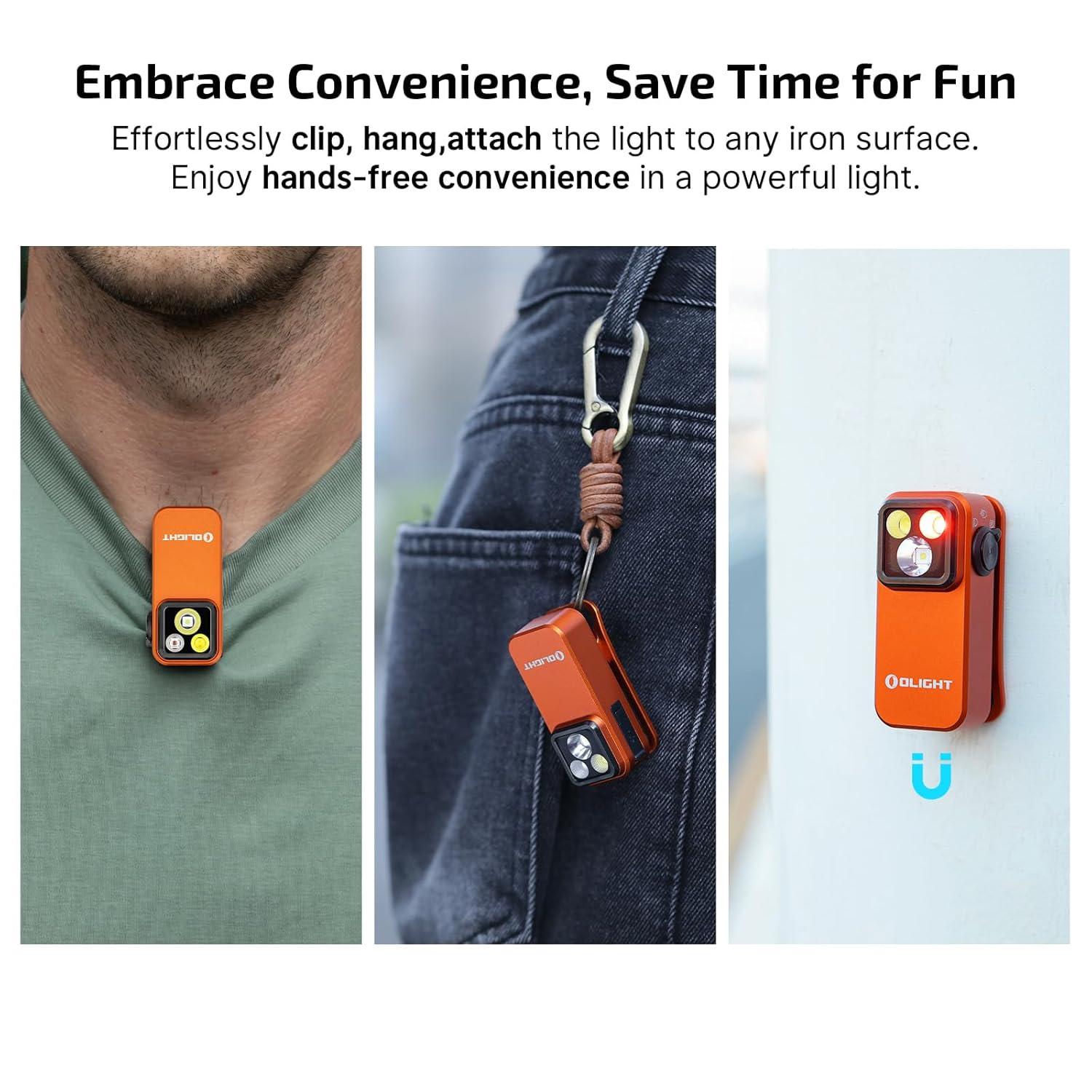 OLIGHT Oclip Pro EDC Flashlight Clip-on Light, Rechargeable 500 Lumens with Three Lighting Solutions Type-C Charging, Magnetic Flash Lights for Signaling, Cycling, Outdoor or Indoor Use(Orange)