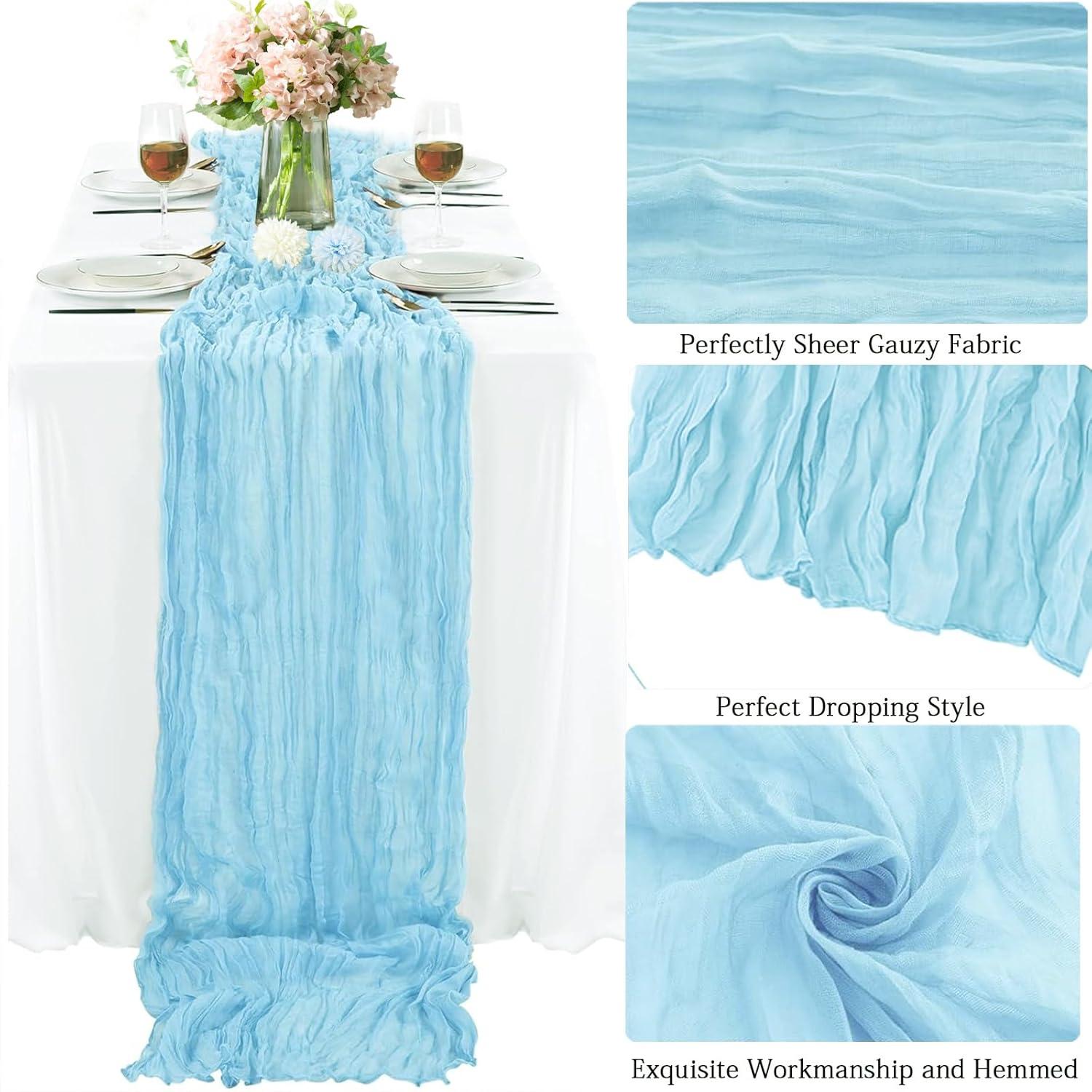 Mint Green Cheesecloth Table Runner 6 Pack 35" Boho Gauze Runner 120 inches Long Tablecloth Runner Rustic Sheer Fabric Bulk for Baby Shower Wedding Bridal Birthday Party Table Decorations