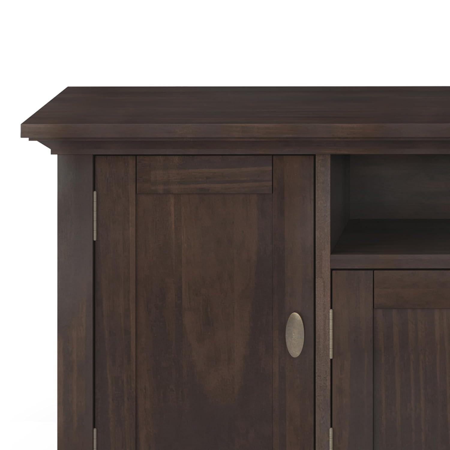 Simpli Home Redmond Wood 72" Transitional TV Media Stand in Brunette Brown For TVs up to 80"