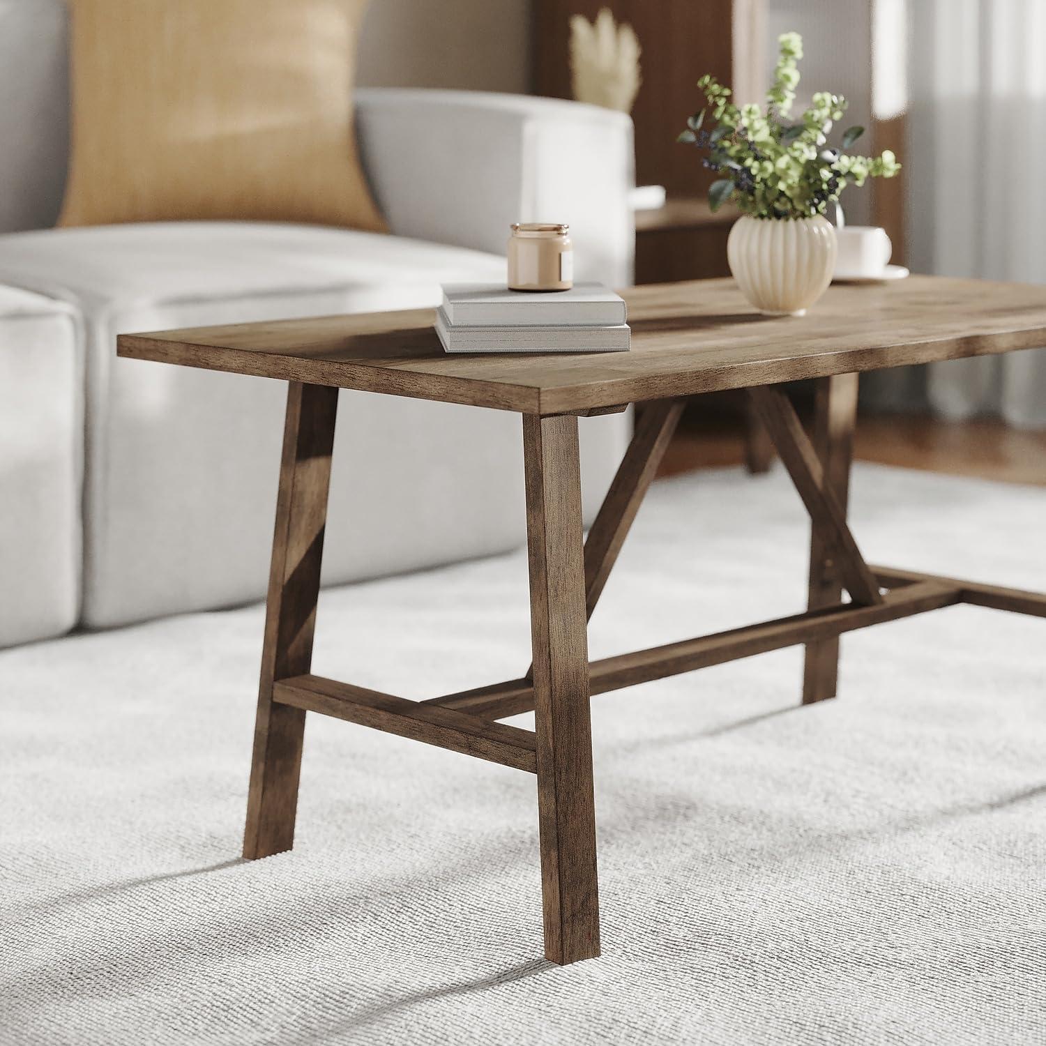 Flash Furniture Eli Solid Wood Farmhouse Coffee Table, Trestle Style Accent Table