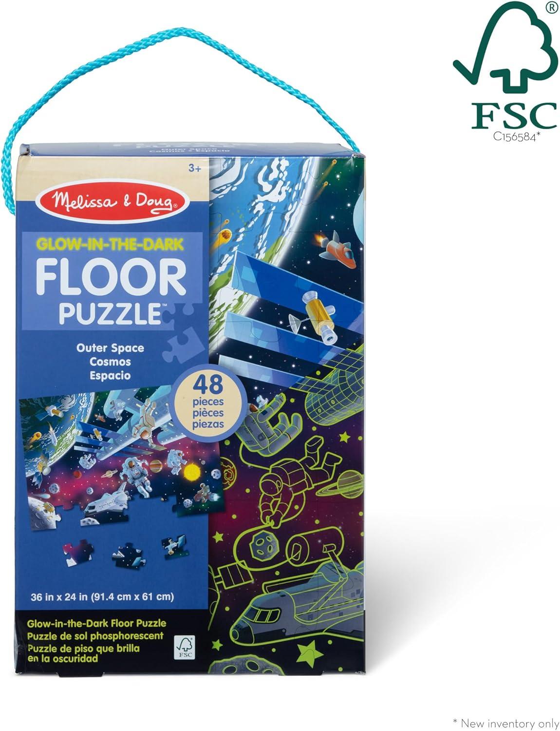Melissa & Doug Outer Space Glow-in-the-Dark Cardboard Jigsaw Floor Puzzle – 48pc