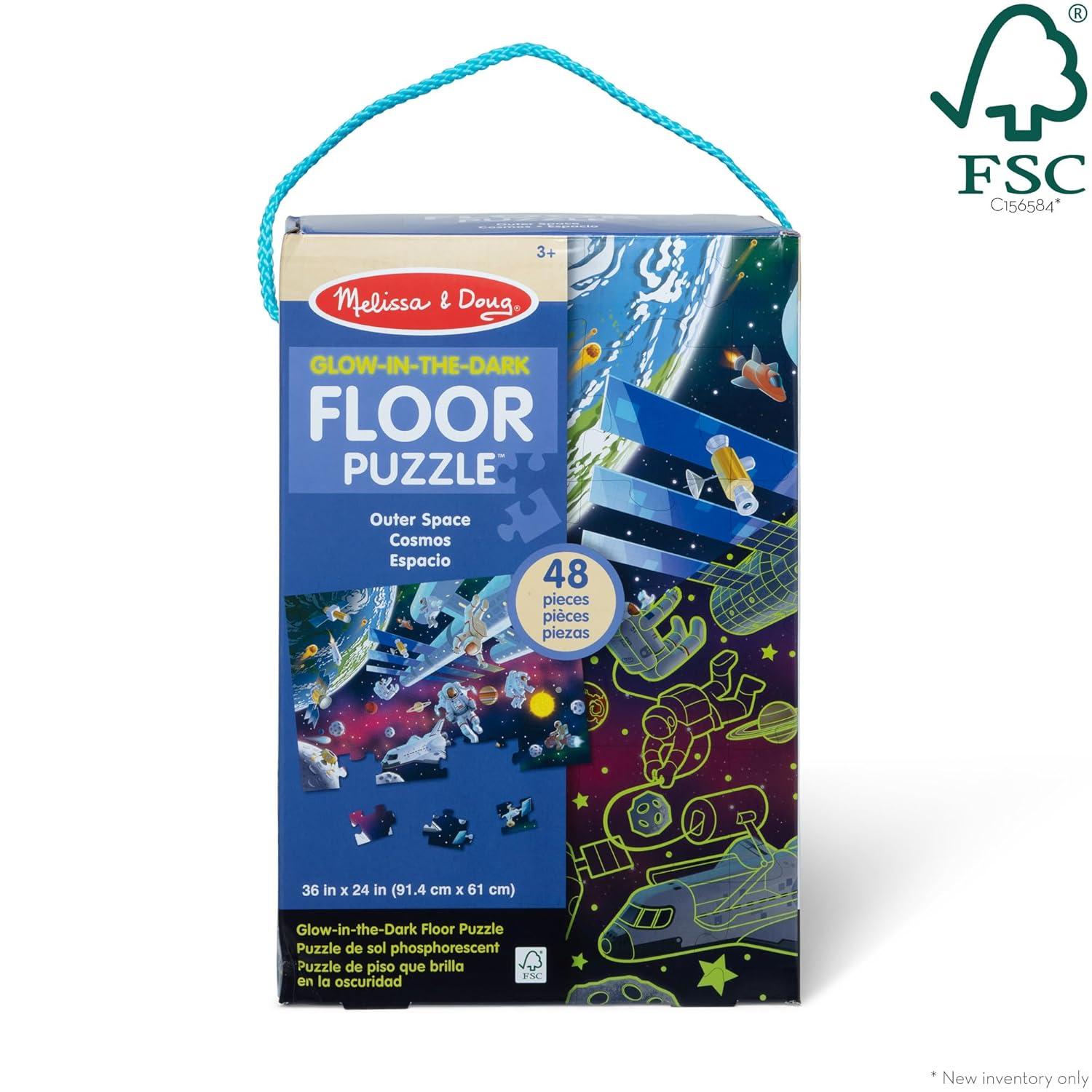 Melissa & Doug Outer Space Glow-in-the-Dark Cardboard Jigsaw Floor Puzzle – 48pc