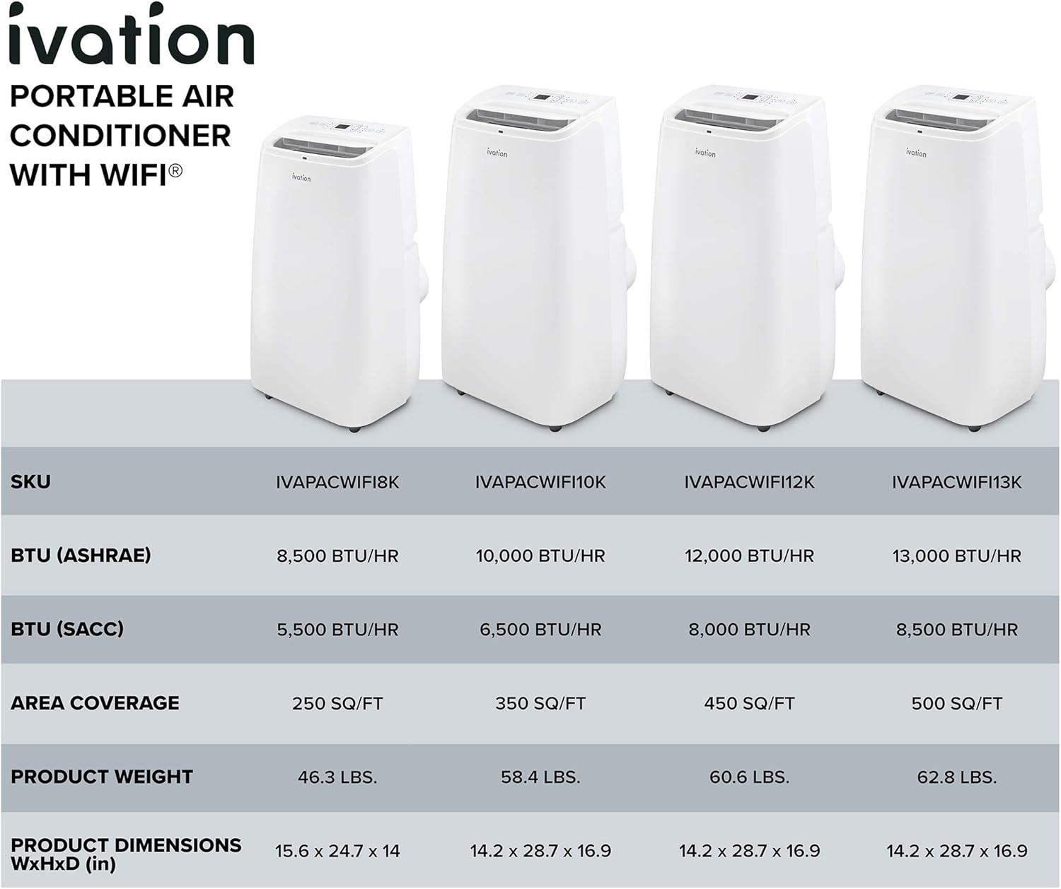 Ivation 13,000 BTU White Portable Air Conditioner with Wi-Fi