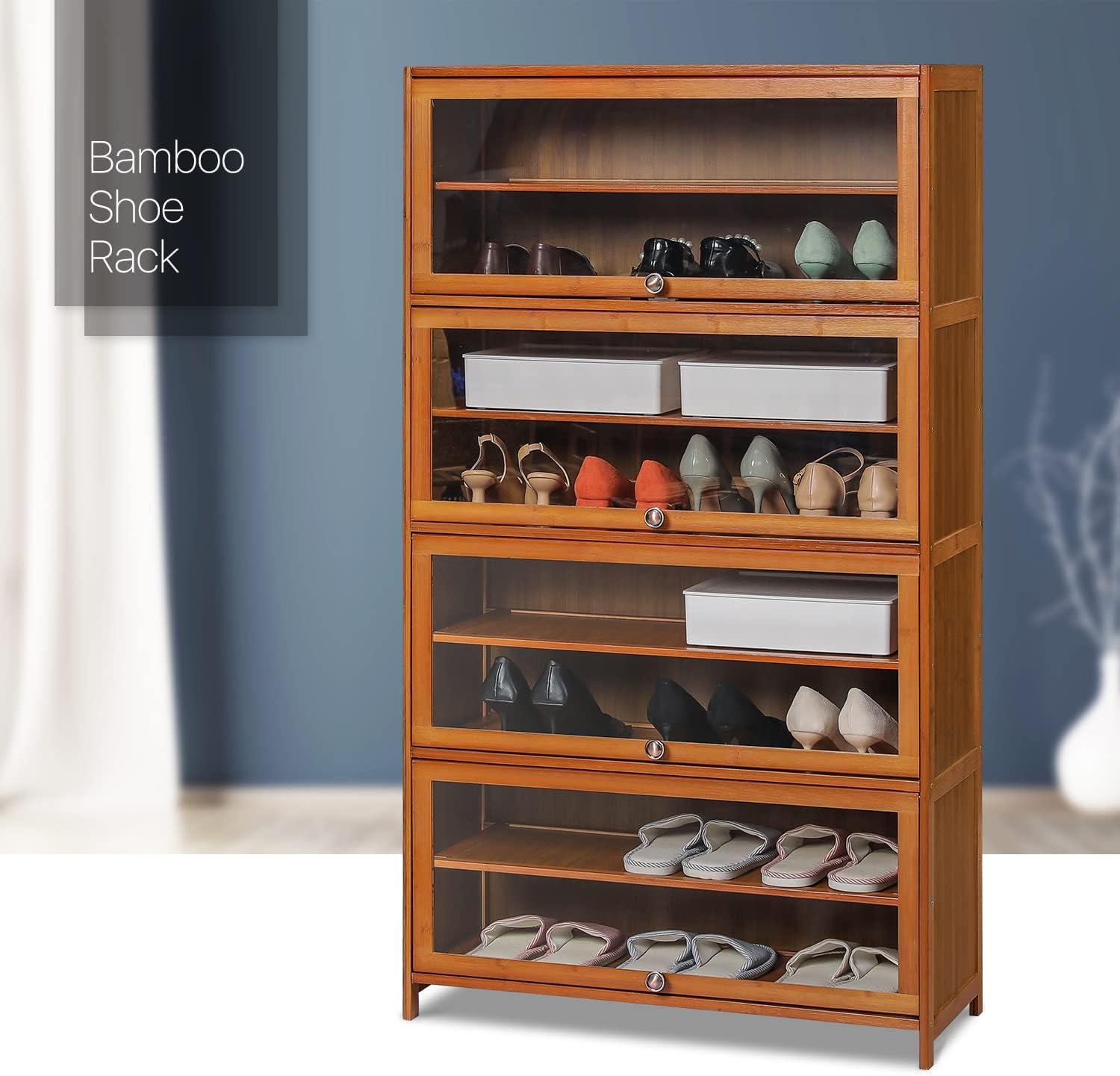 9 Tiers 40 Pairs Bamboo Shoe Rack with Acrylic Door, Organizer Storage Stand Cabinet for Entryway