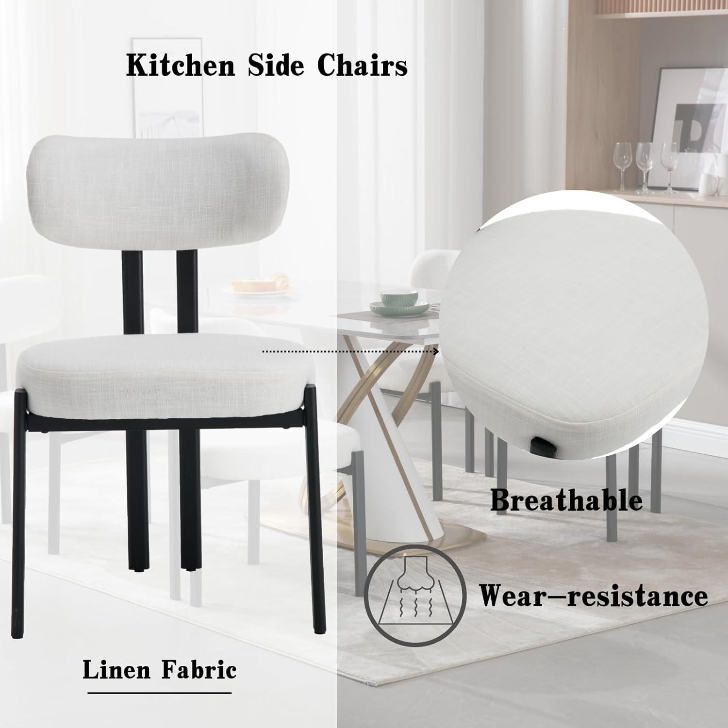 CONCETTA Dining Chairs Set of 4, Kitchen Chairs with Curved Backrest & Metal Legs, Mid Century Modern Round Dining Room Chairs for Vanity, Living Room,Beige