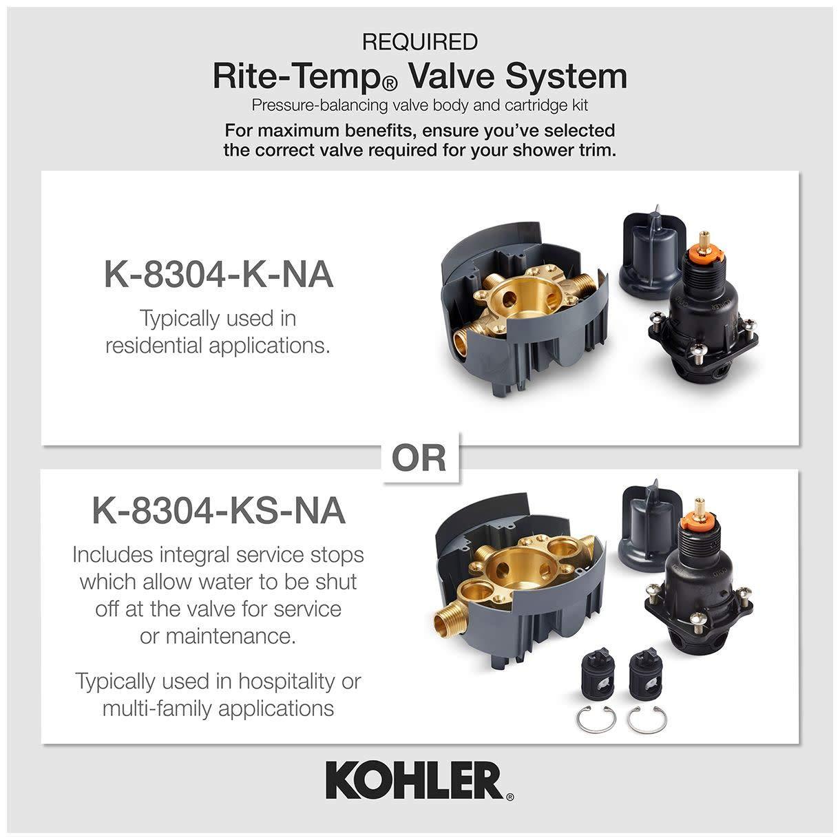 Kohler Pitch Rite-Temp Bath And Shower Trim With 1.75 GPM Water-Saving Single-Function Showerhead, Single Spray Setting
