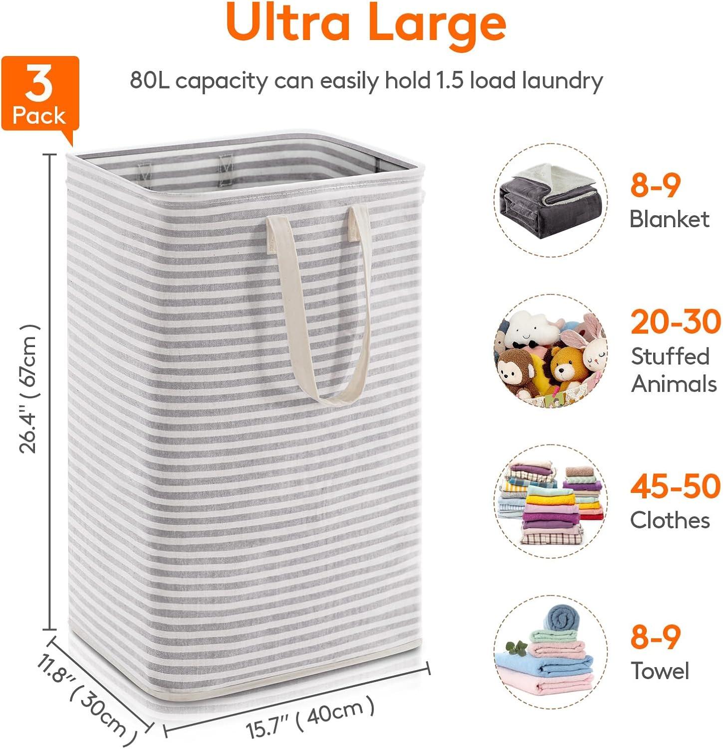 Lifewit 3 Pack Laundry Hamper Large Collapsible Laundry Baskets, Freestanding Waterproof Grey