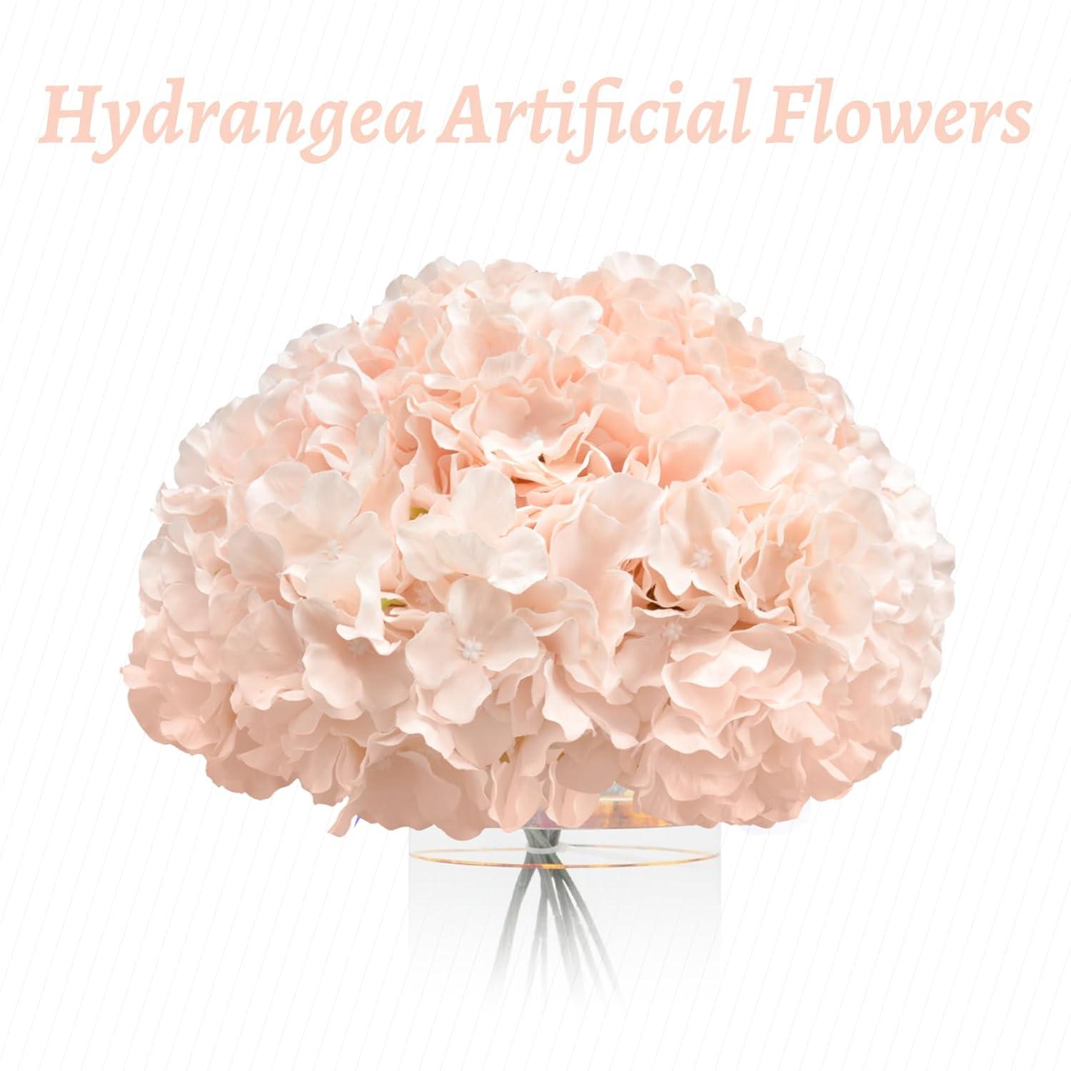 TITOUMI Hydrangea Silk Flowers Heads Blush Pack of 10 Full Hydrangea Flowers Artificial with Stems for Wedding Home Party Shop Baby Shower Décor