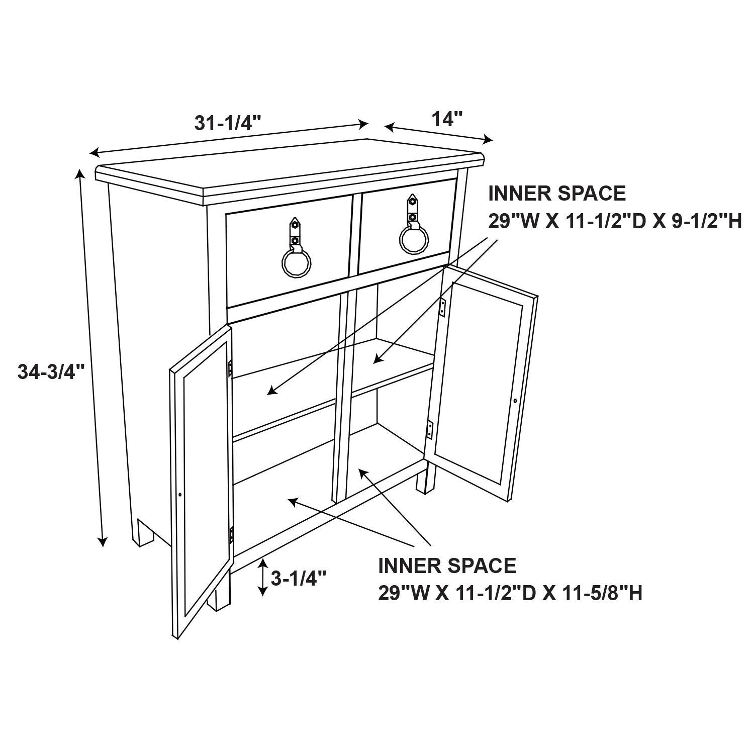 Powell Calypso Rustic 2-Door Wood Indoor Console Table with 2 Drawers, Multicolor