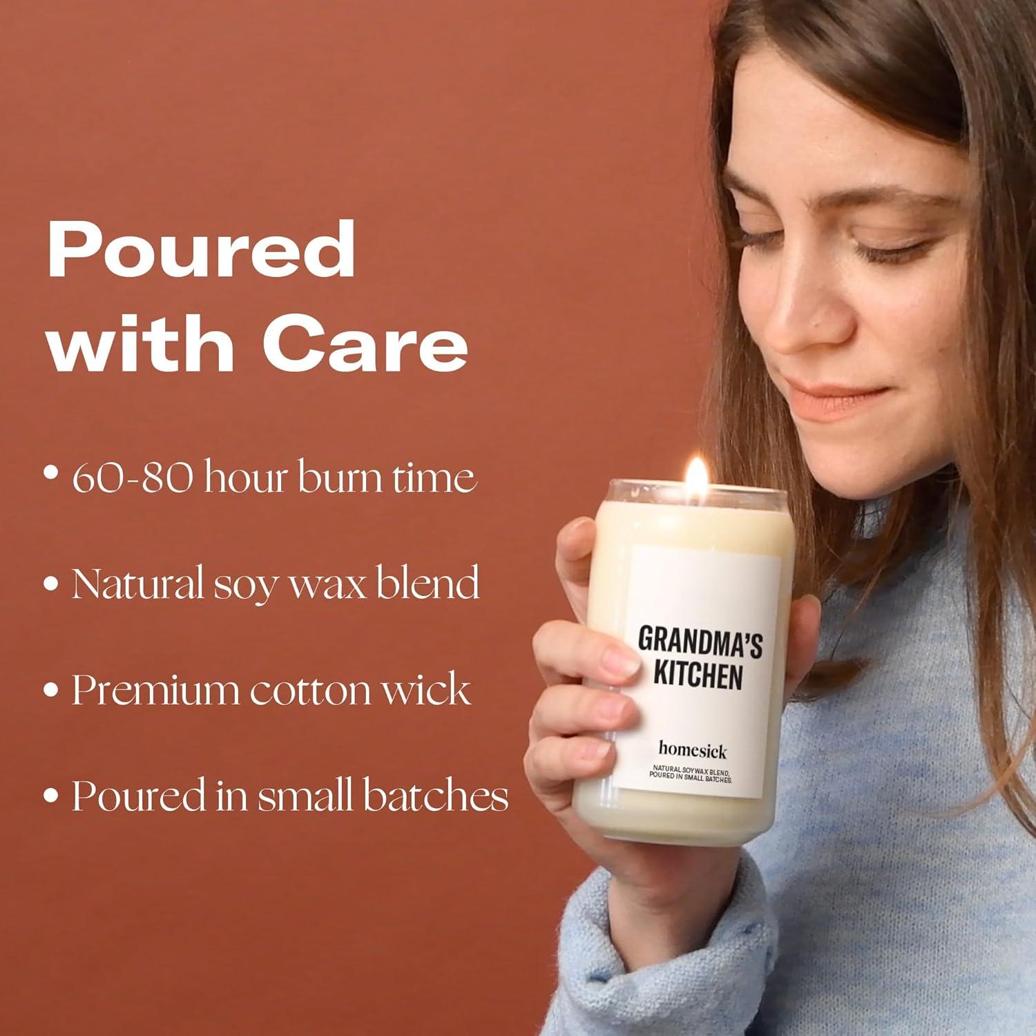 Homesick Scented Candles for Home (Grandma's Kitchen) - 13.75 oz Long-Lasting Natural Soy Wax Blend Jar Candle Gifts for Women & Men, 60-80 Hours Burn Time - Notes of Butter, Apple & Cream