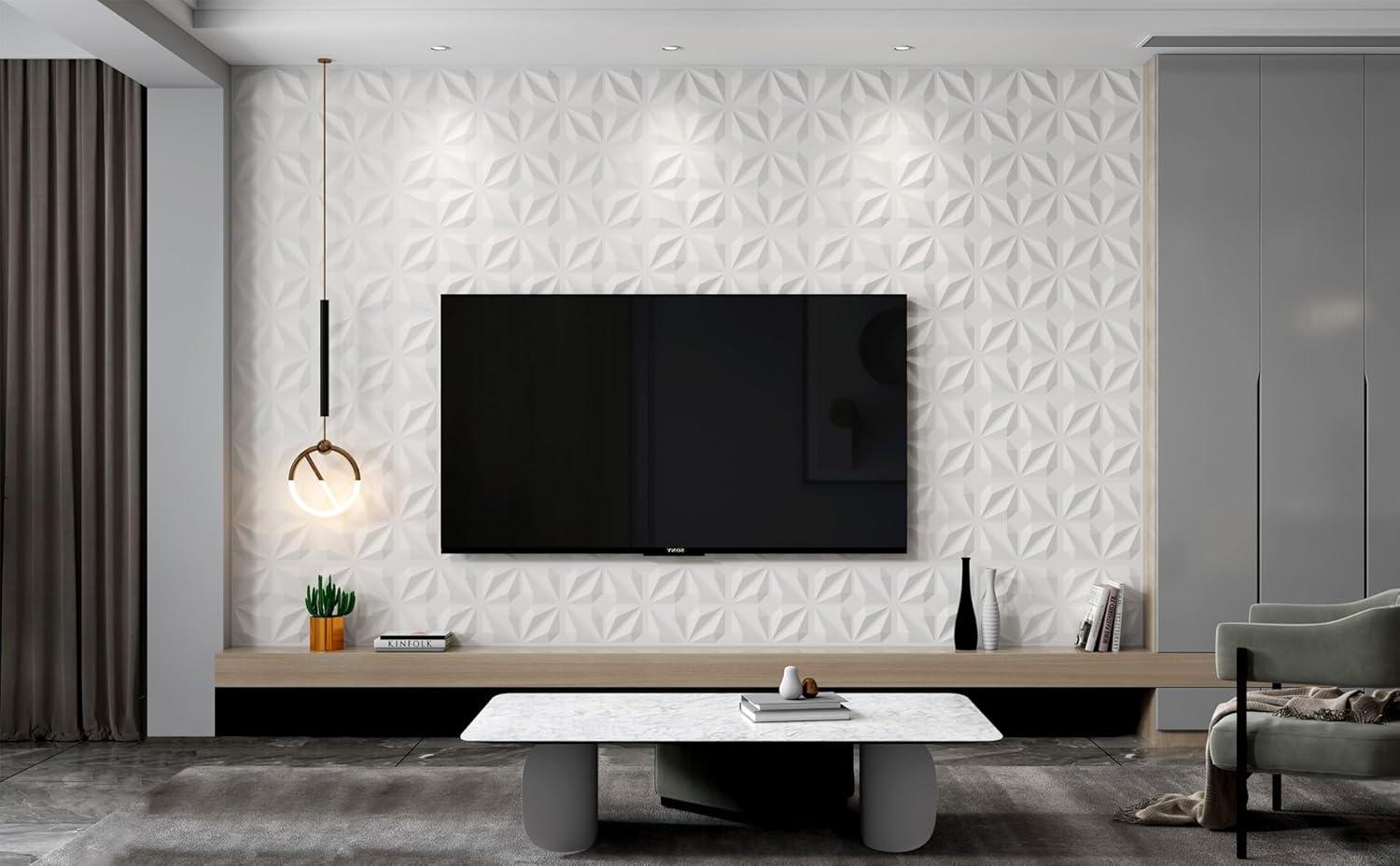 White 12''x12'' Textured PVC 3D Wall Panels, Pack of 33