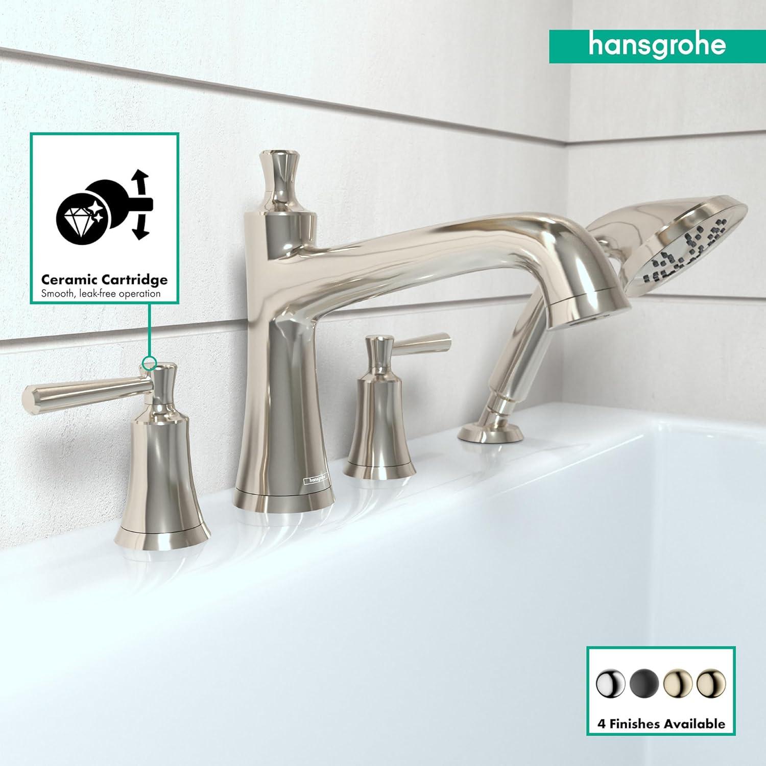 Joleena Double Handle Deck Mounted Roman Tub Faucet Trim with Diverter and Handshower