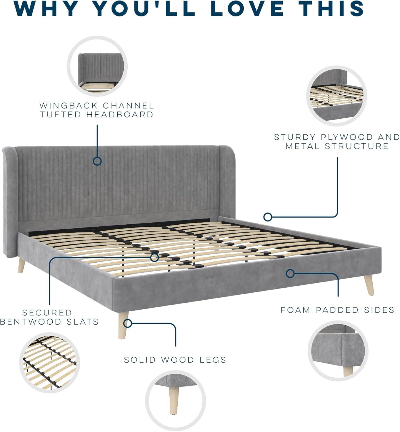 Novogratz Holly King Size Upholstered Platform Bed