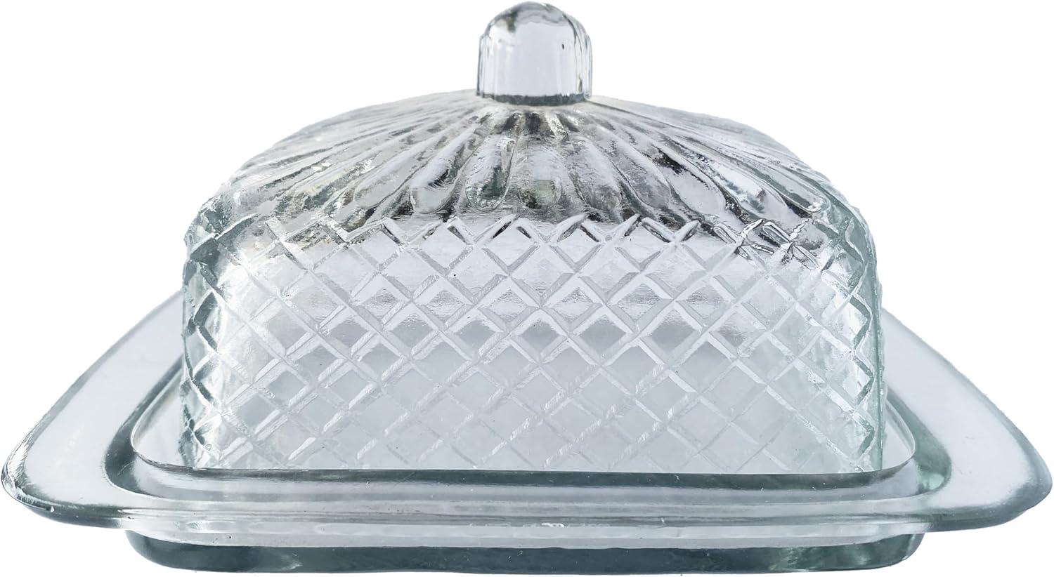 Medium Clear Embossed Rectangular Reclaimed Glass Butter Dish