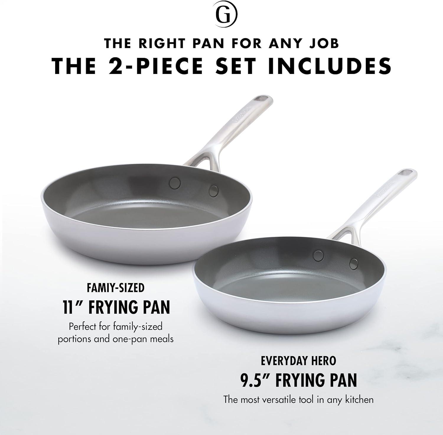 GreenPan GP5 Stainless Steel 5-PLY Healthy Ceramic Nonstick 2pc FryPan Set 10" & 12" PFAS-Free