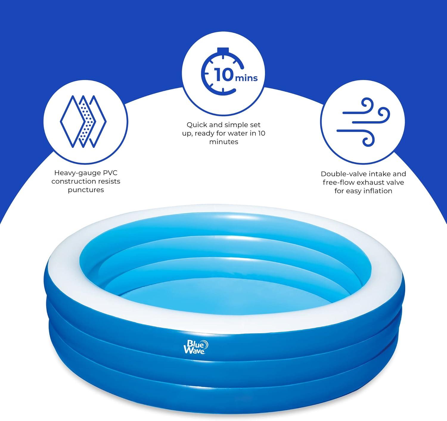 7.5 ft Blue and White Round Inflatable Pool with Cover