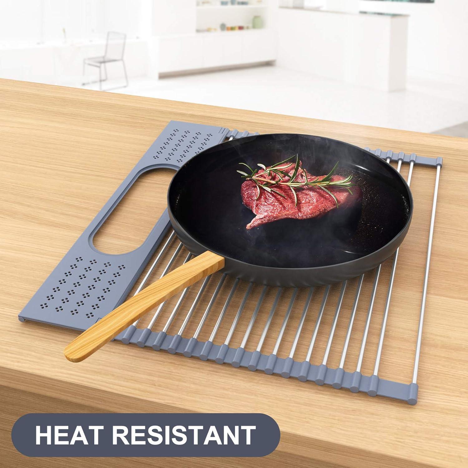 THE GLAMOUR BOUTIQUES Roll Up Dish Drying Rack 17.5" X 15.2" Over The Sink Dish Drying Rack, Multi-Purpose Kitchen Rolling Dish Drainer Foldable SUS 304 Stainless Steel Dish Drying Rack