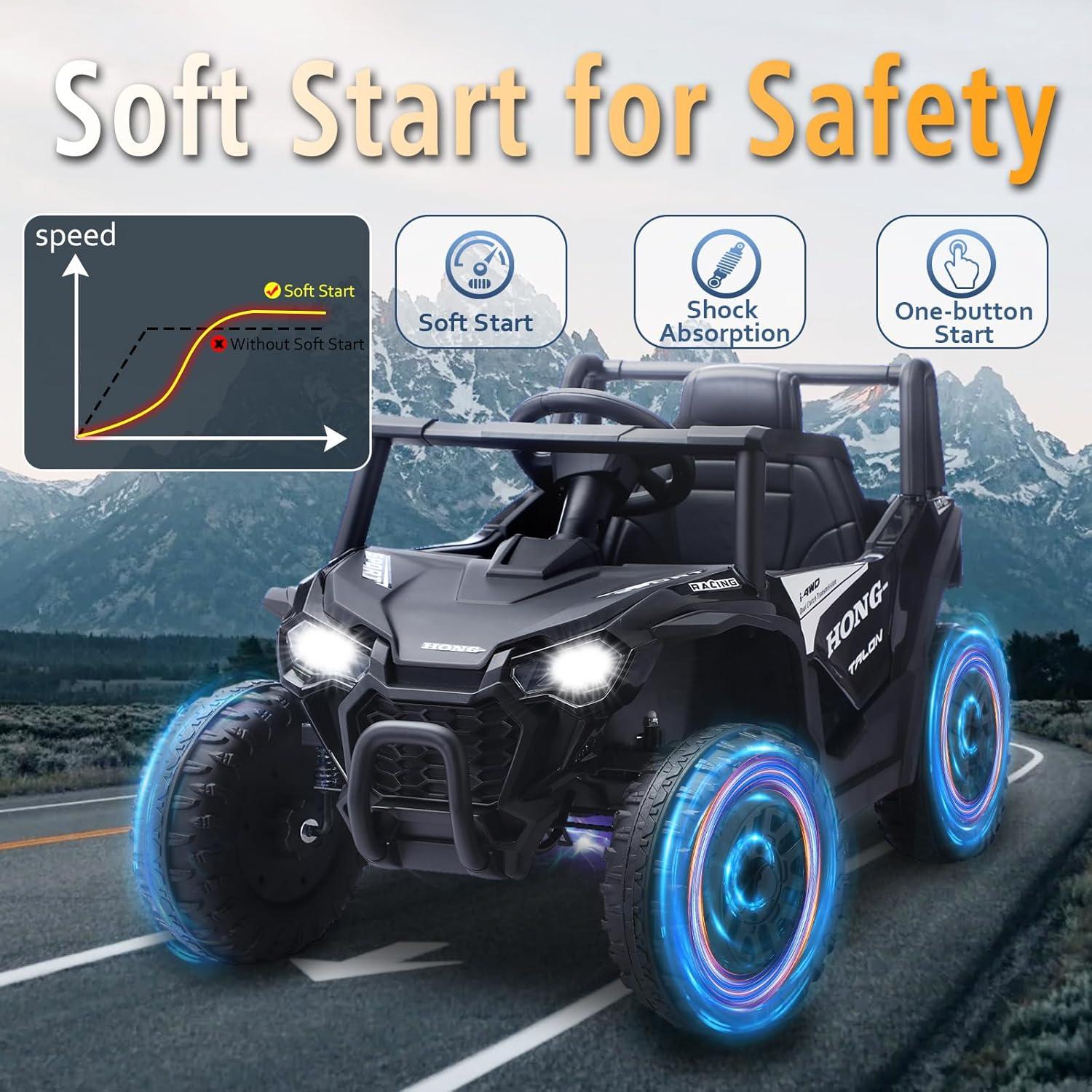 iYofe 24V Ride on Toys for Kids, Kids Ride on Car for Boys Girls 3-6, Powered Ride on UTV Electric Cars for Kids with Remote Control, Bluetooth Music, LED Lights, 4 Wheels Spring Suspension, Blue