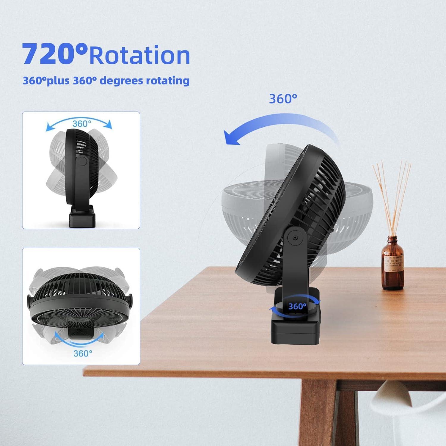 Black 8-Inch Battery Powered Clip-On Desk Fan