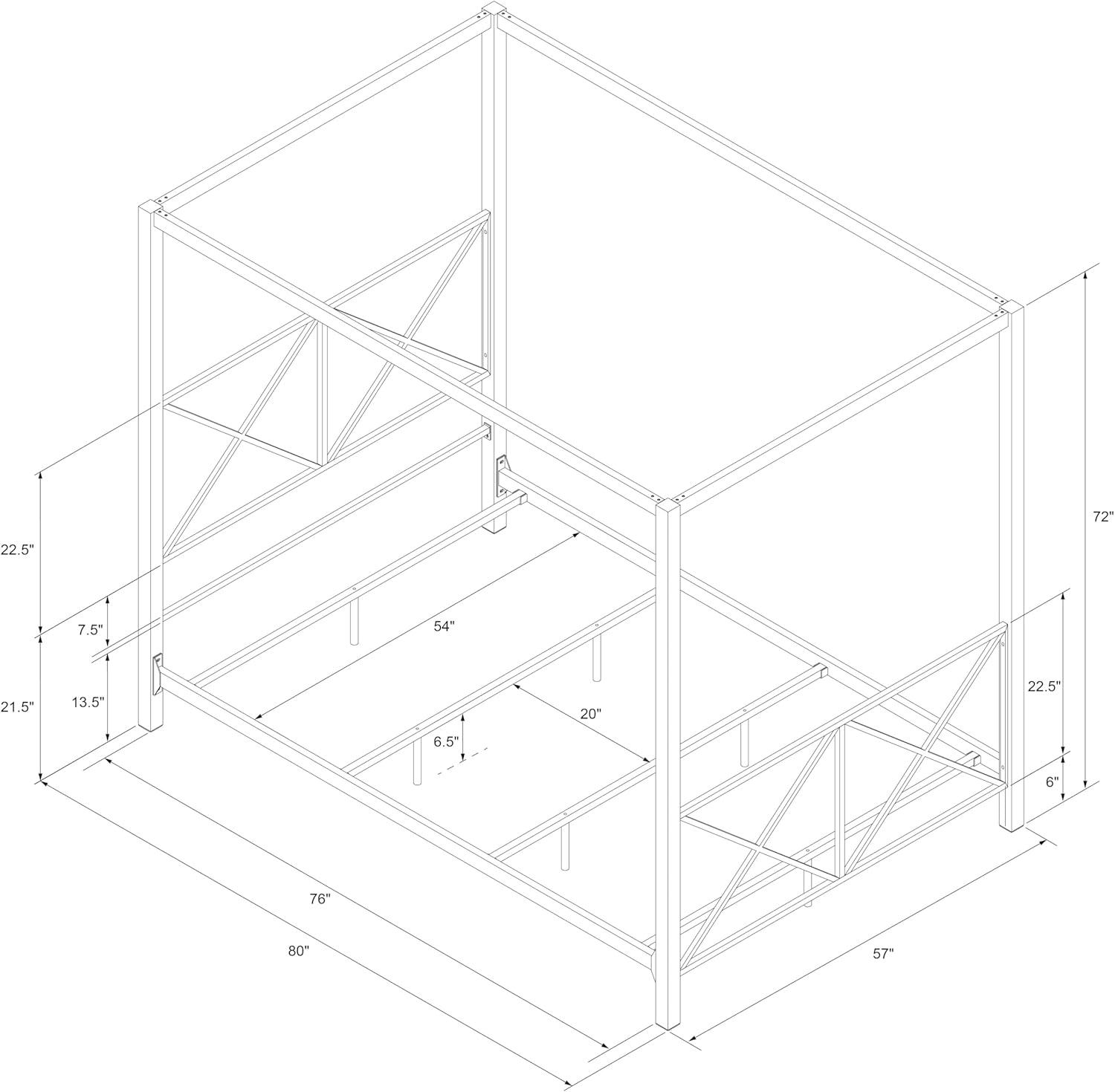 DHP Rosedale Metal Canopy Poster Bed Frame, Full, Gold