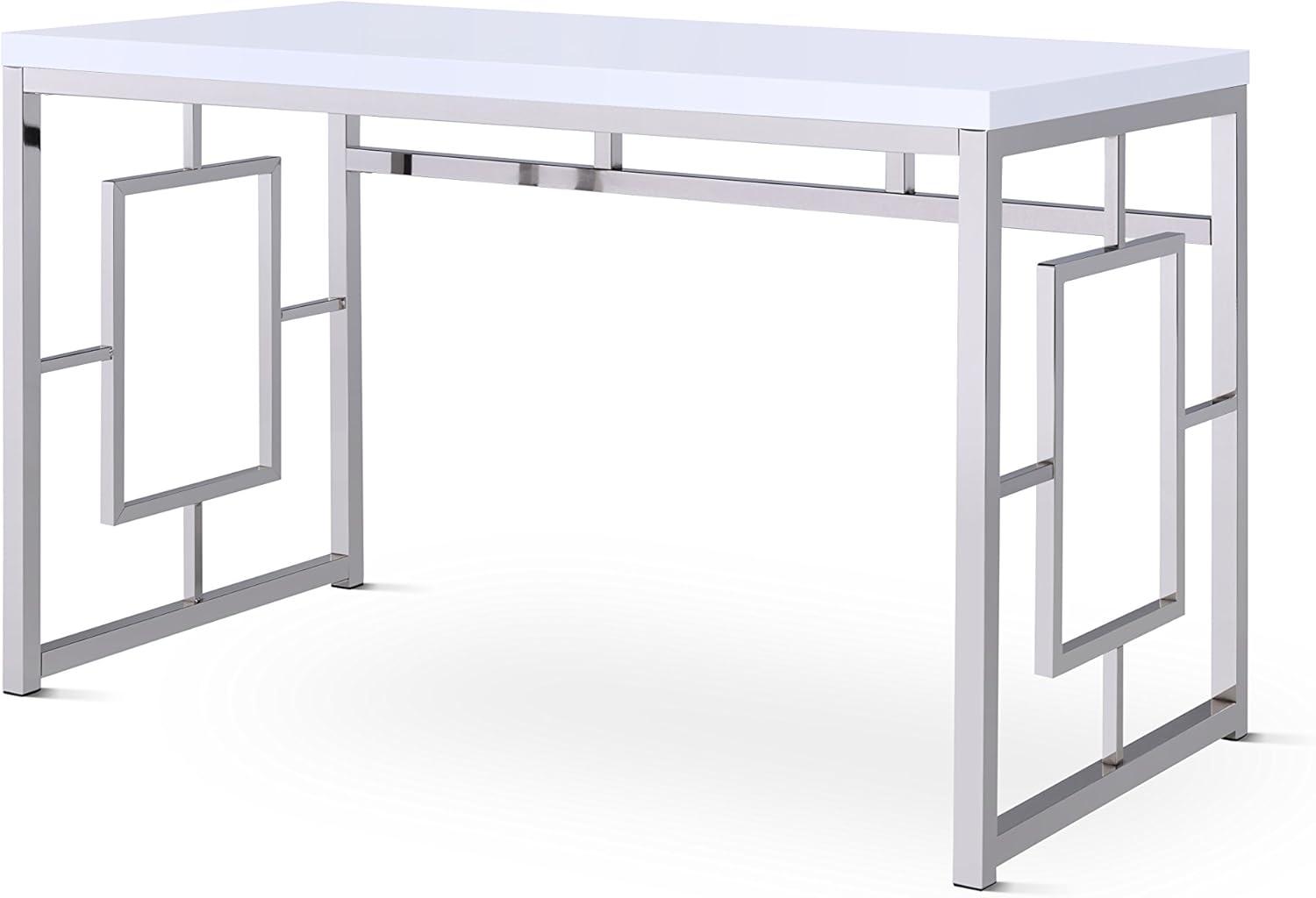 White Faux Wood and Chrome Geometric Writing Desk