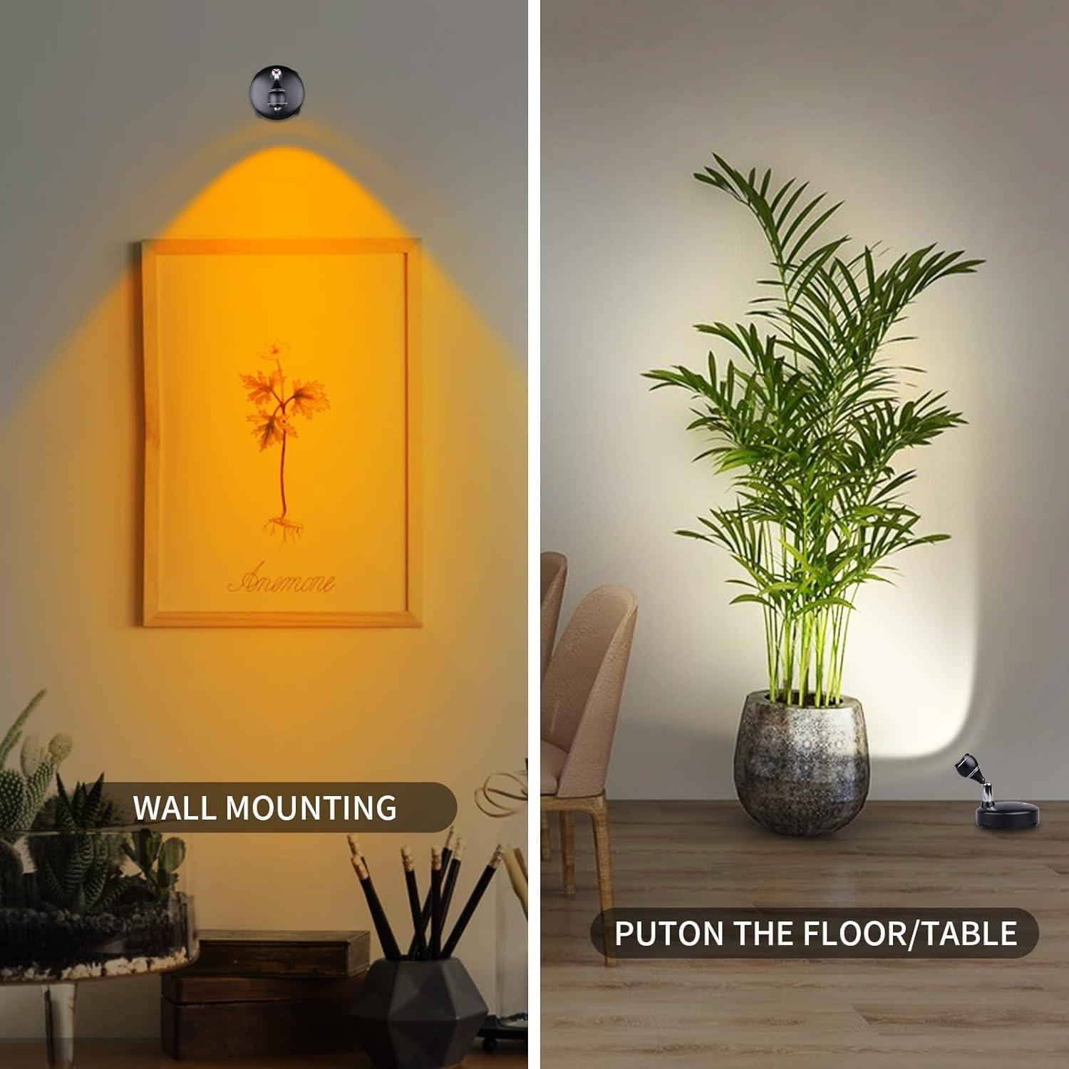 LED Spot Light Indoor, Battery Operated Led Light Stick Up Lights with Remote, Mini Spotlight Dimmable Accent Lights for Lighting up Paintings Pictures(RGB 2 Pack)