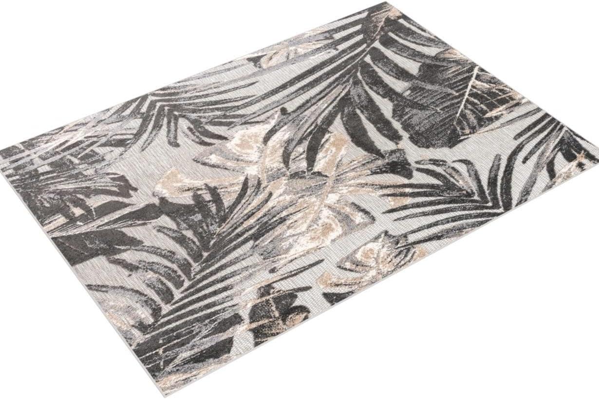 World Rug Gallery Floral Leaves Indoor/Outdoor Area Rug - Gray 7'10" x 10':  Weather-Resistant,  Low Pile,  Patio Rug