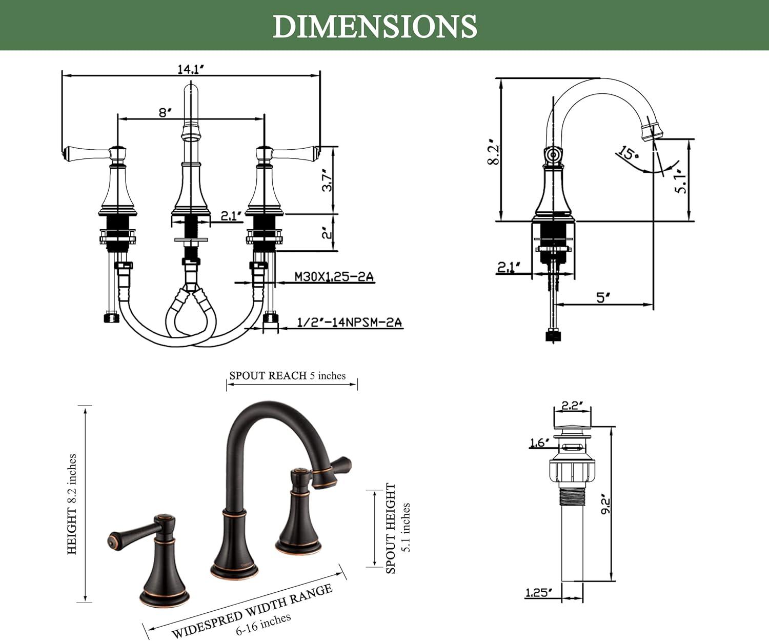 Oil Rubbed Bronze 8-Inch Widespread Bathroom Faucet with 360° Swivel Spout