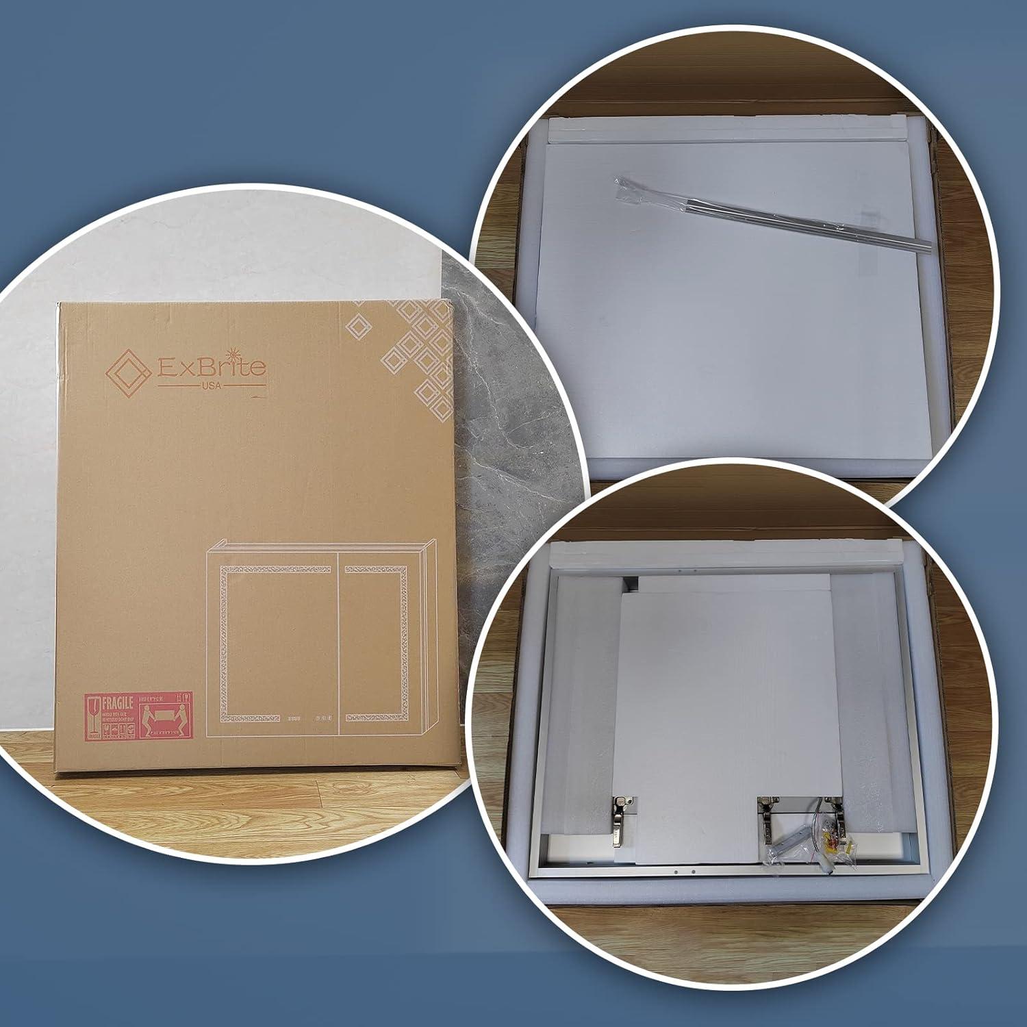ExBrite Lighted Medicine Cabinet 36x30 Inch,Recessed or Surface led Medicine Cabinet, Three Glass Shelves,Defog,Stepless Dimming,Medicine Cabinet with Lights 3-Color Temper Change, Outlets & USBs