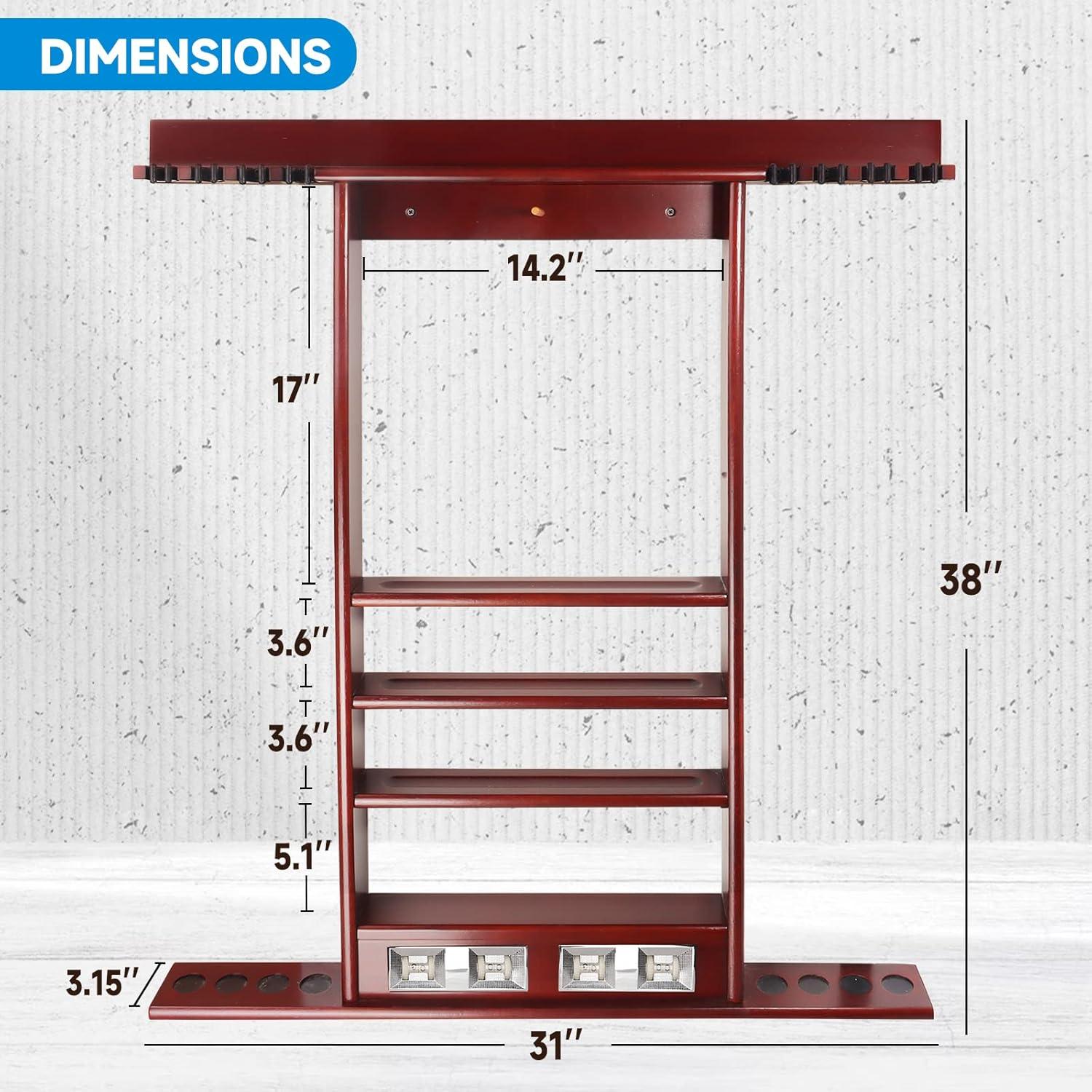 GSE Games & Sports Expert Pool Cue Stick Hanging Wall Mounting Rack with Score Counter, Cue Rack Only. Holds 8 Pool Cue Stick, Billiard Ball and Ball Rack - Mahogany