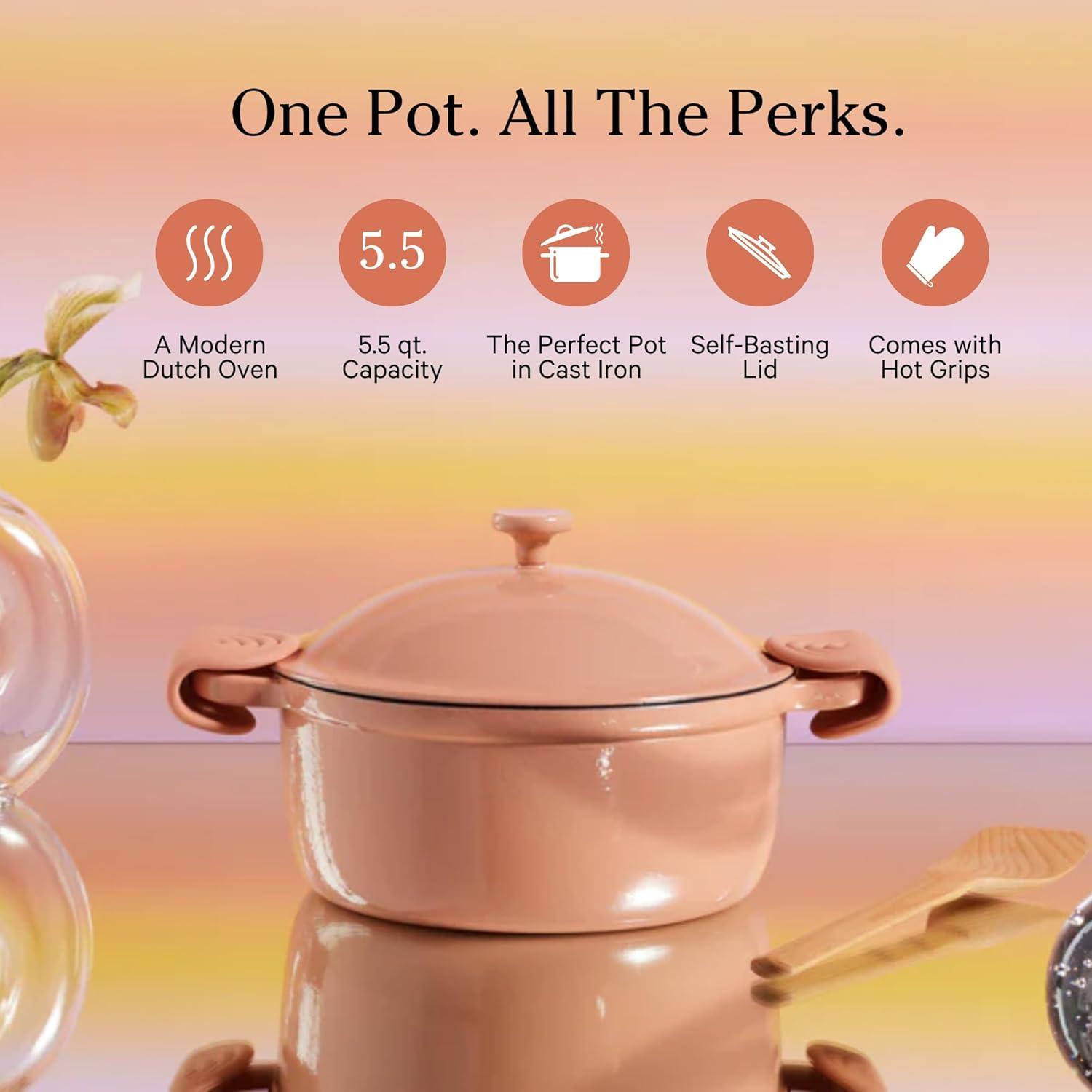 Our Place 5.5qt 10.5" Cast Iron Perfect Pot - Spice: Cookware, Enamel, Hand Wash, Non-Induction, Gas, Electric Compatible