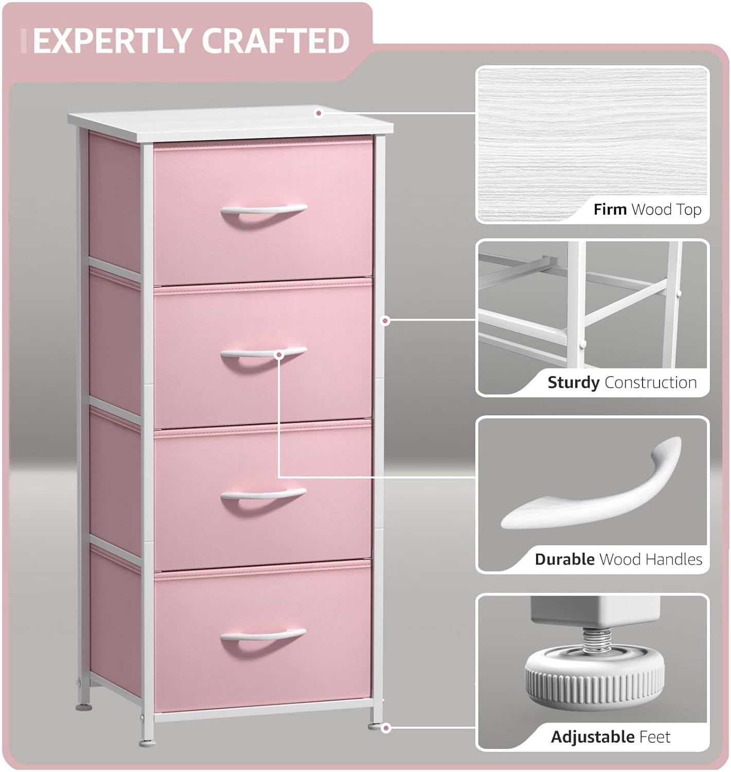 Sorbus Fabric Dresser for Kids Bedroom - Chest of 5 Drawers, Tall Storage Tower, Clothing Organizer, for Closet, for Playroom, for Nursery, Steel Frame, Fabric Bins - Wood Handle (Pink)