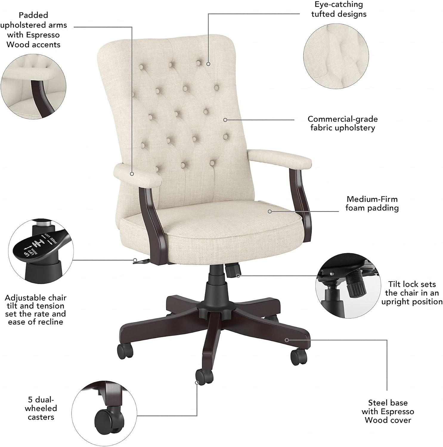 Bush Saratoga Upholstered Fabric Office Chair with High Back in Cream