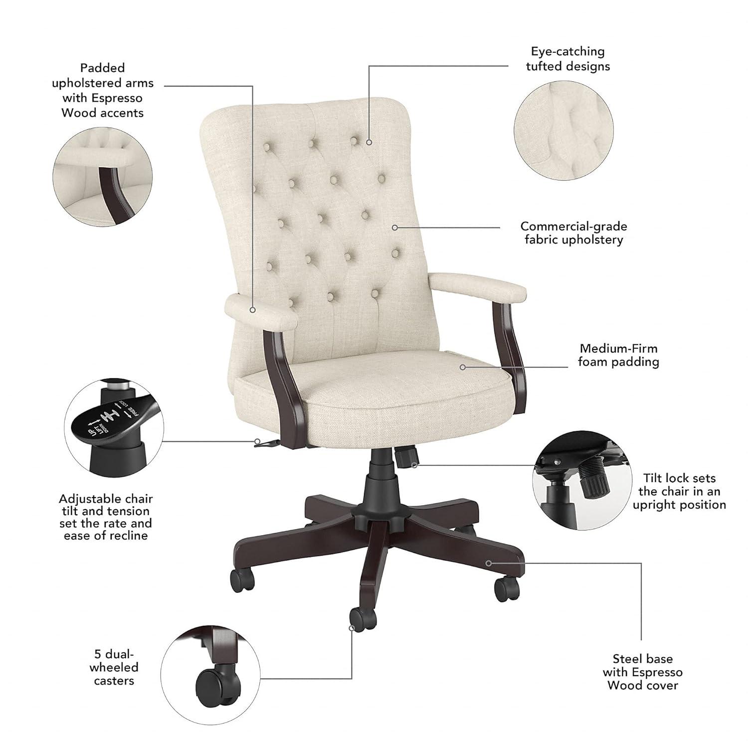 Bush Saratoga Upholstered Fabric Office Chair with High Back in Cream