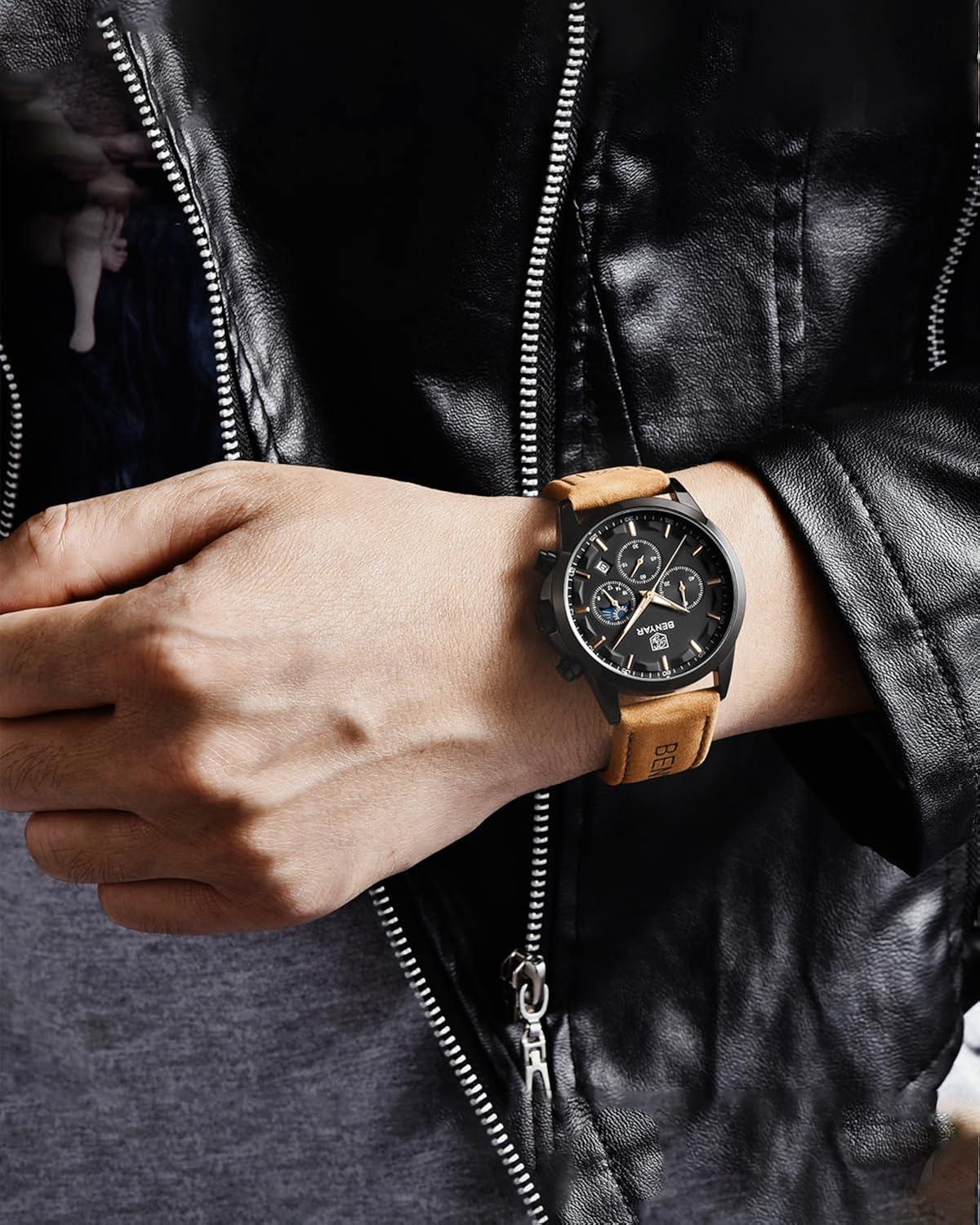 BY BENYAR Mens Watches Analog Quartz Chronograph Waterproof Wrist Watches for Men Fashion Business Work Casual Sport Designer Dress Watch with Calendar Elegant Gifts for Men