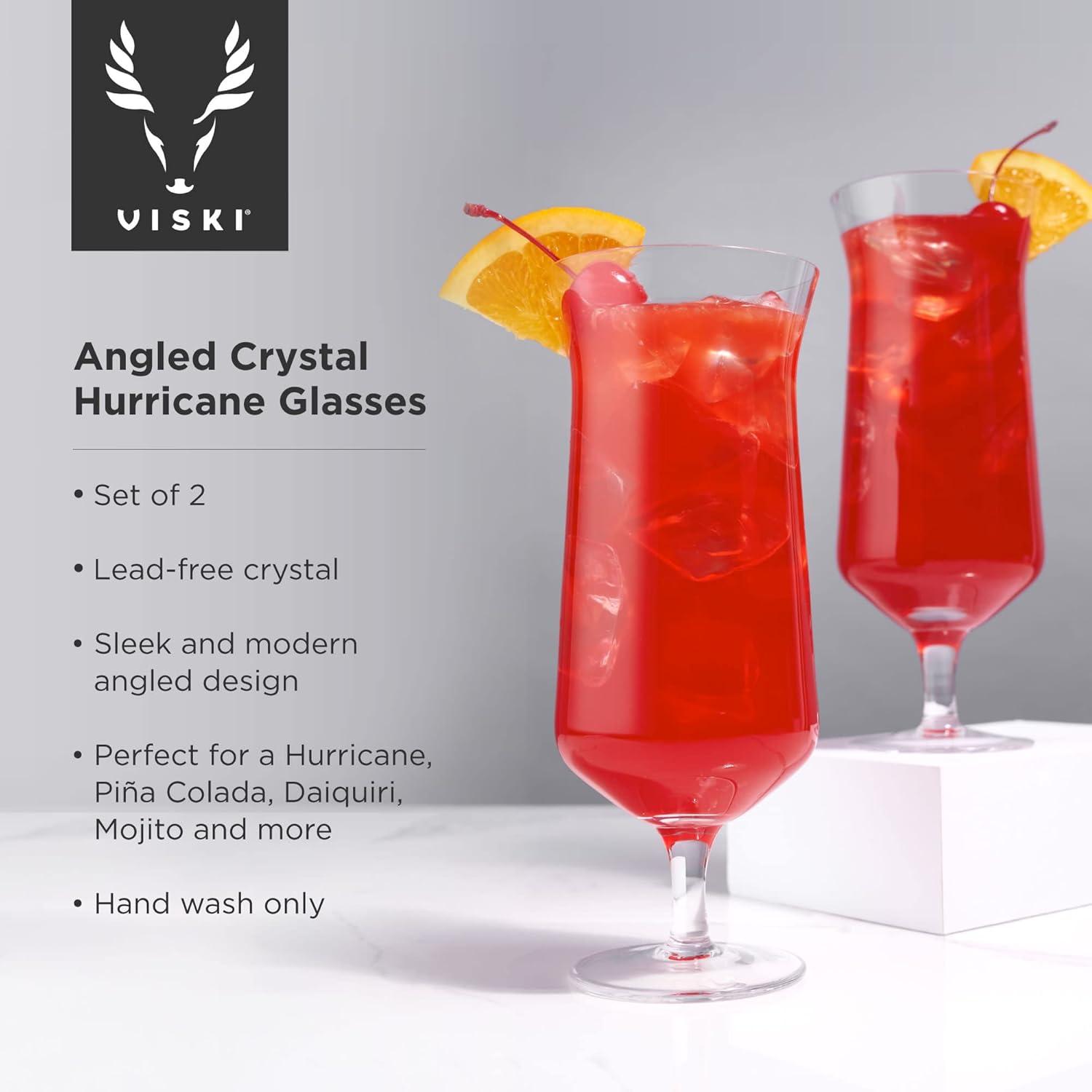 Viski Raye Angled Crystal Hurricane Glasses (Set of 2)