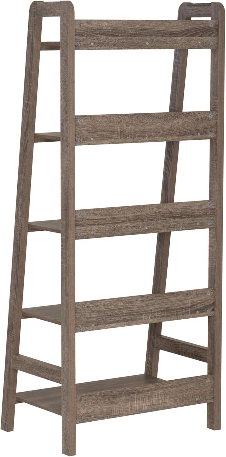 Modern Gray Wood Ladder Bookcase with 5 Spacious Shelves
