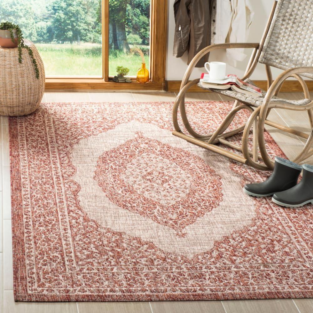 Handmade Light Beige & Terracotta Wool Blend 5'3" x 7'7" Rug