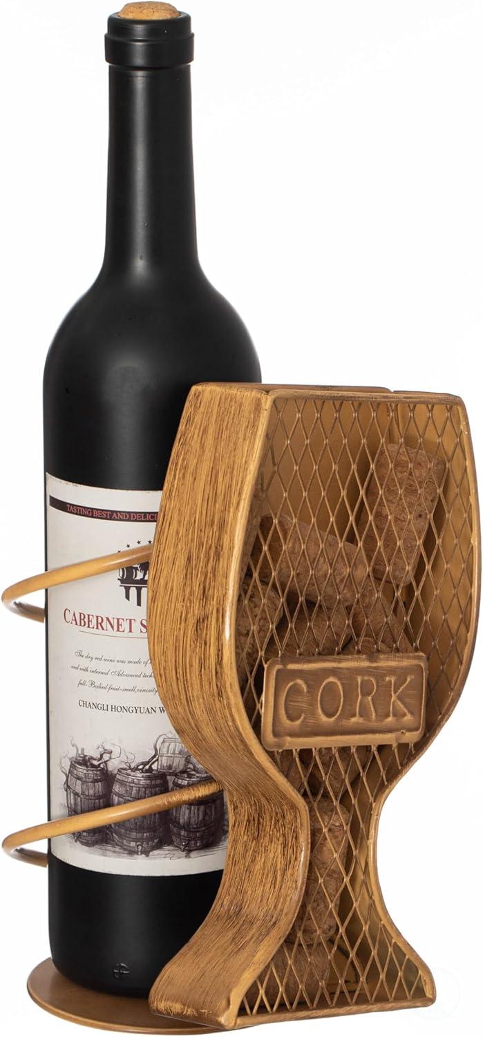 Vintiquewise Decorative Metal Goblet Shape Wine Bottle and Cork Holder A Unique Home Decor Piece and Countertop Accessory